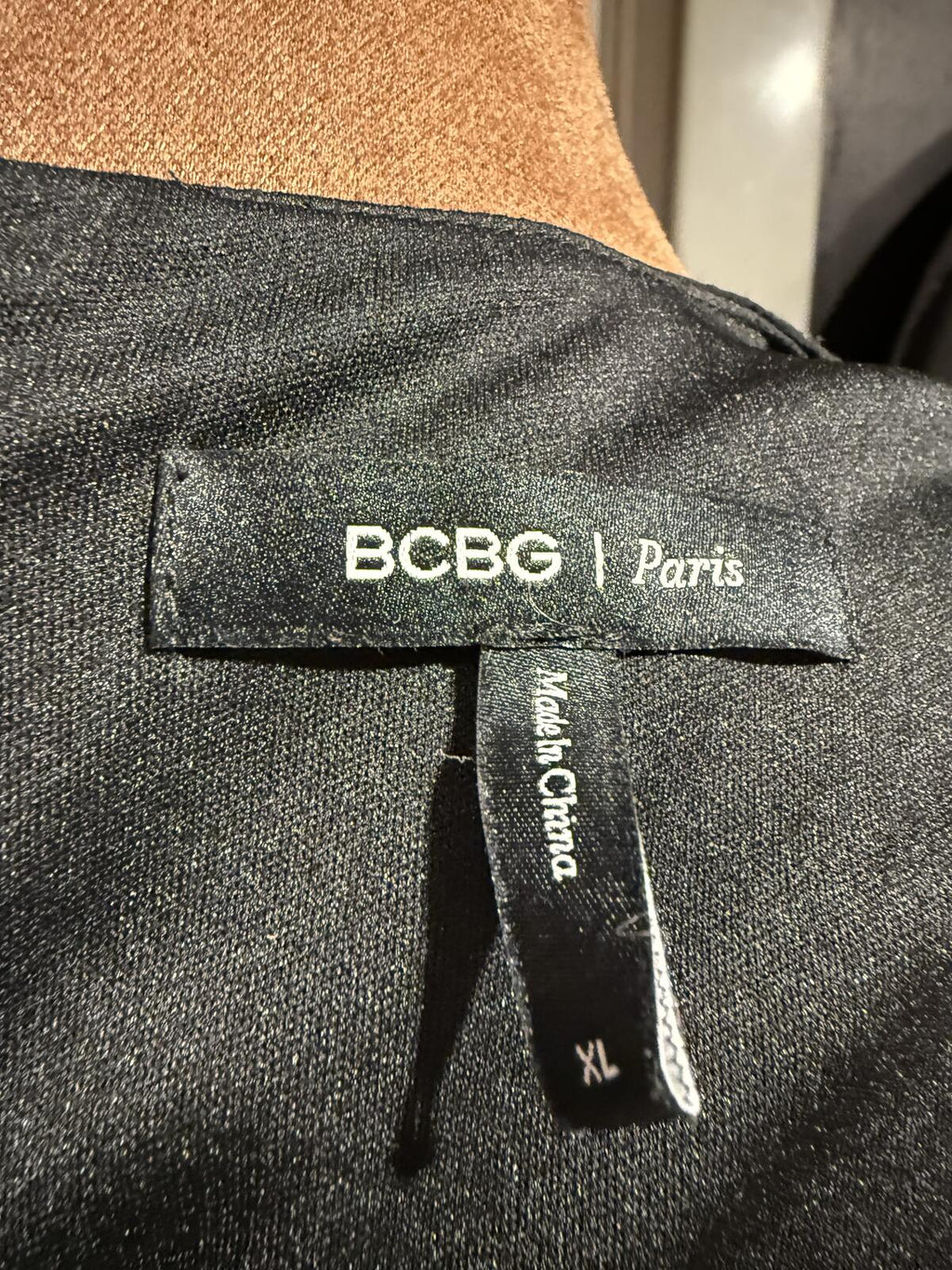BCBG Black Sleeveless Ruffled Hem Dress with White Floral Pattern