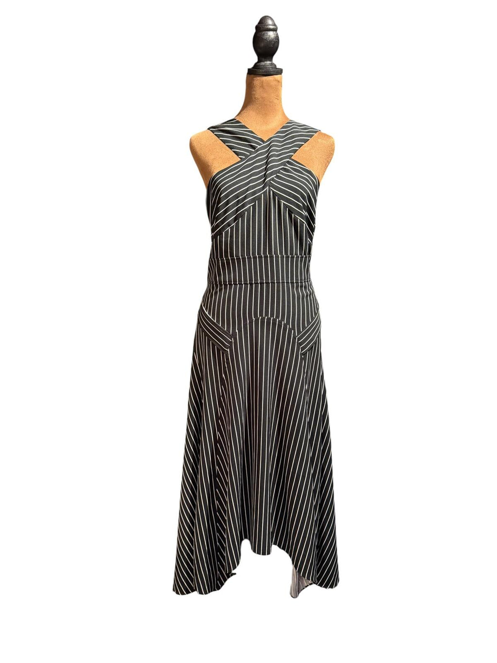 New York & Co. Black and White Striped Sleeveless Midi Dress