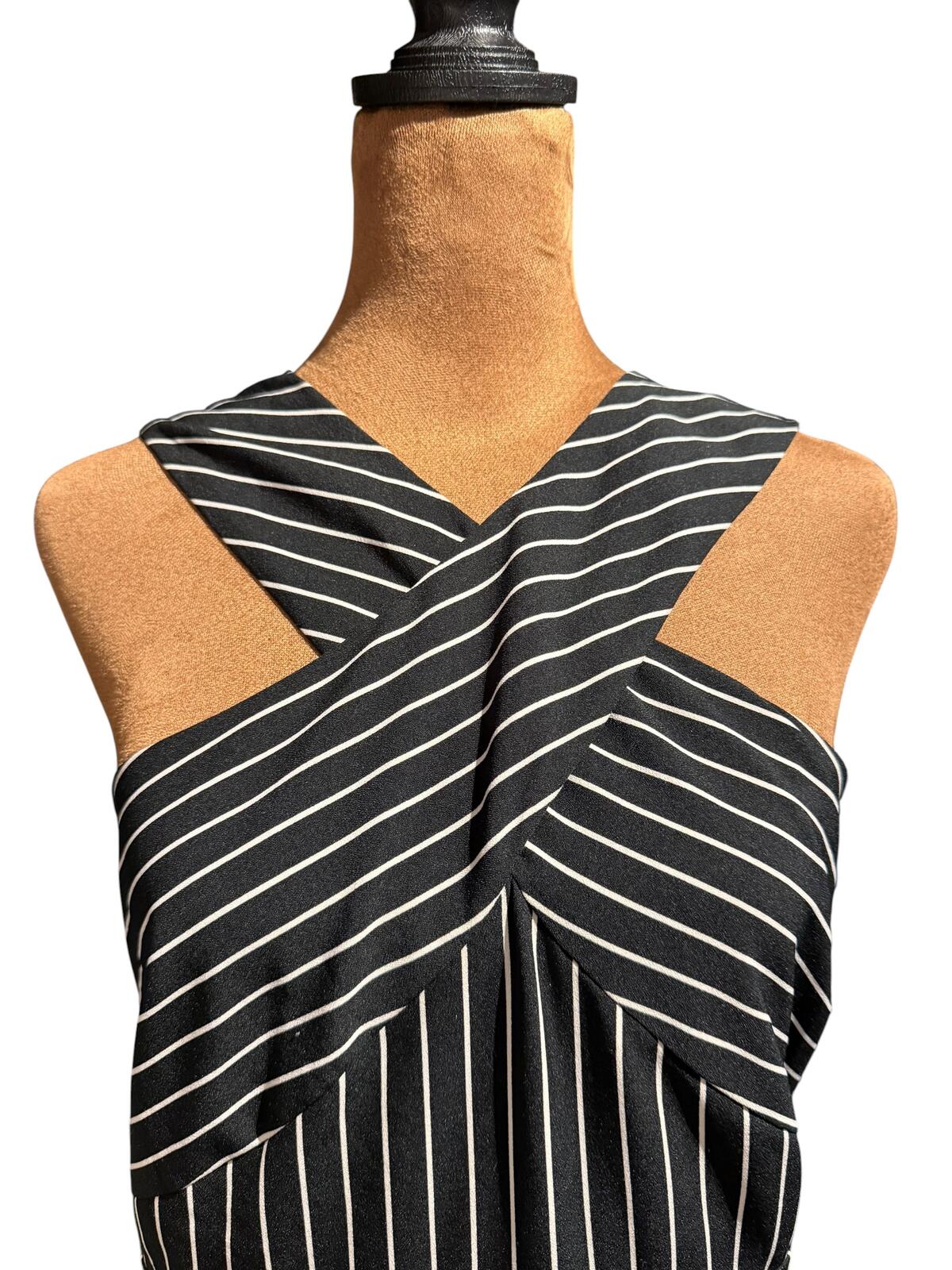 New York & Co. Black and White Striped Sleeveless Midi Dress