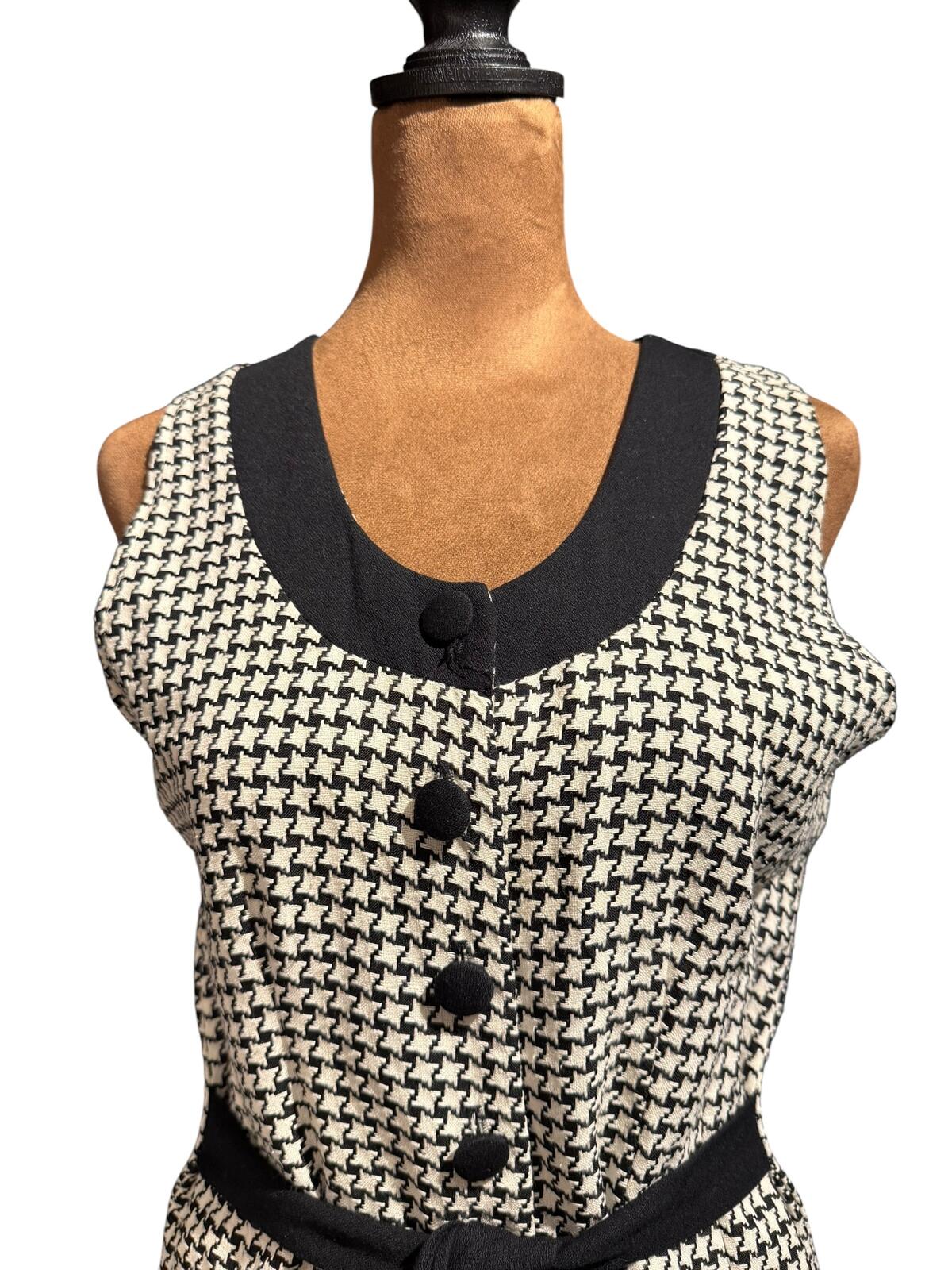 Talent Vintage Sleeveless Houndstooth Button-Front Maxi Dress with Belt