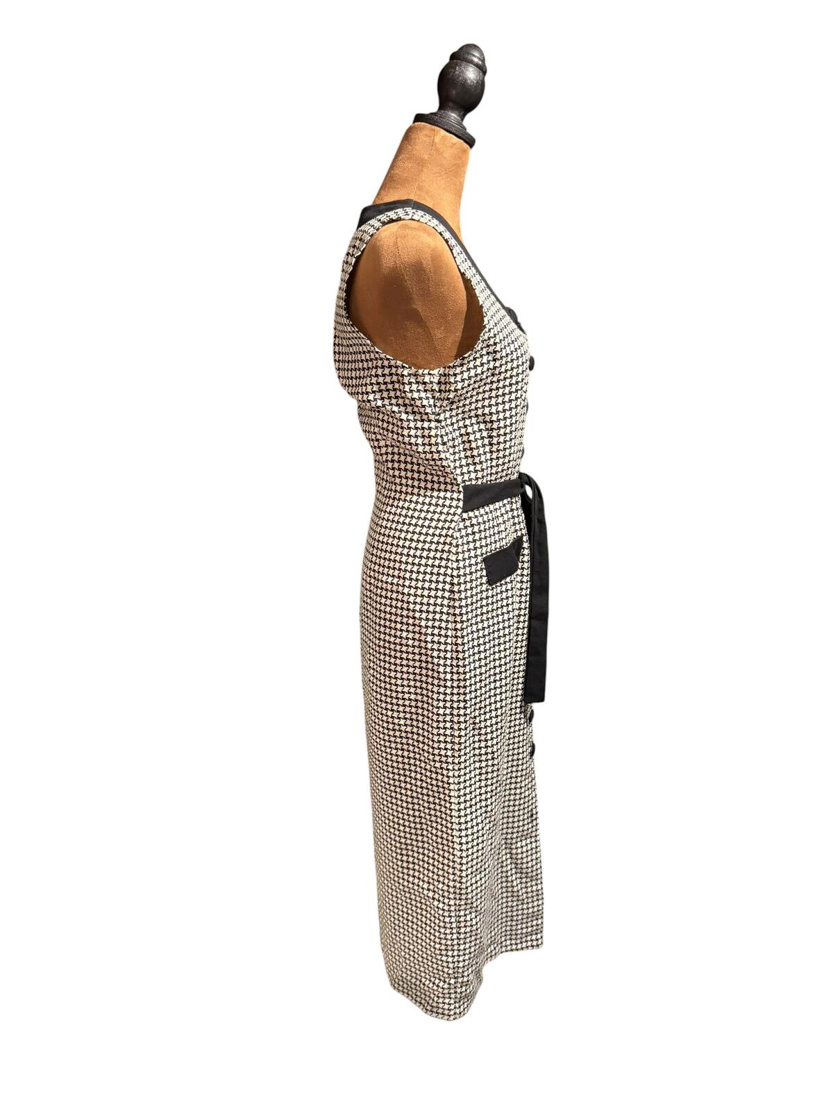 Talent Vintage Sleeveless Houndstooth Button-Front Maxi Dress with Belt