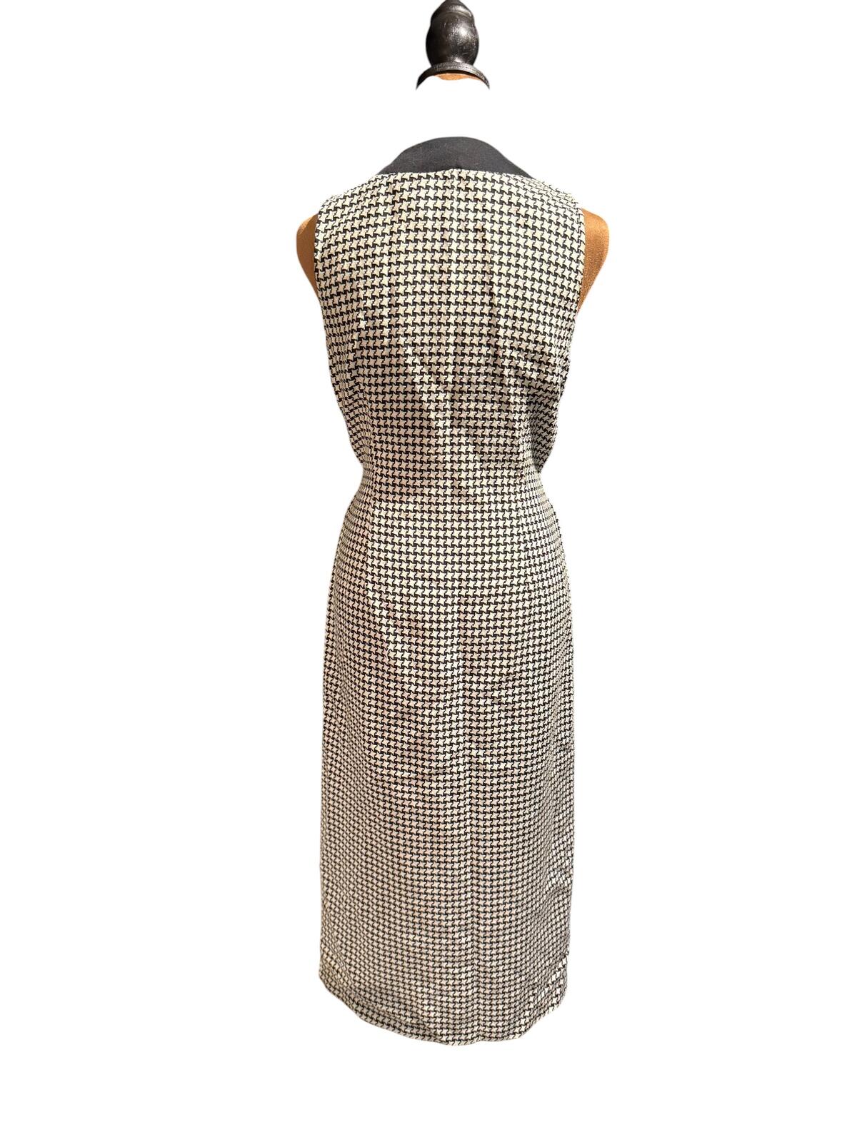 Talent Vintage Sleeveless Houndstooth Button-Front Maxi Dress with Belt