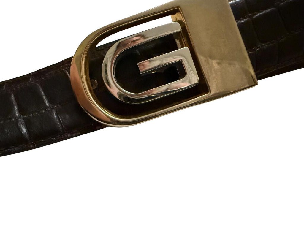 Black Crocodile Leather Belt with G Buckle