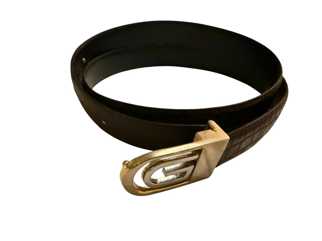 Black Crocodile Leather Belt with G Buckle