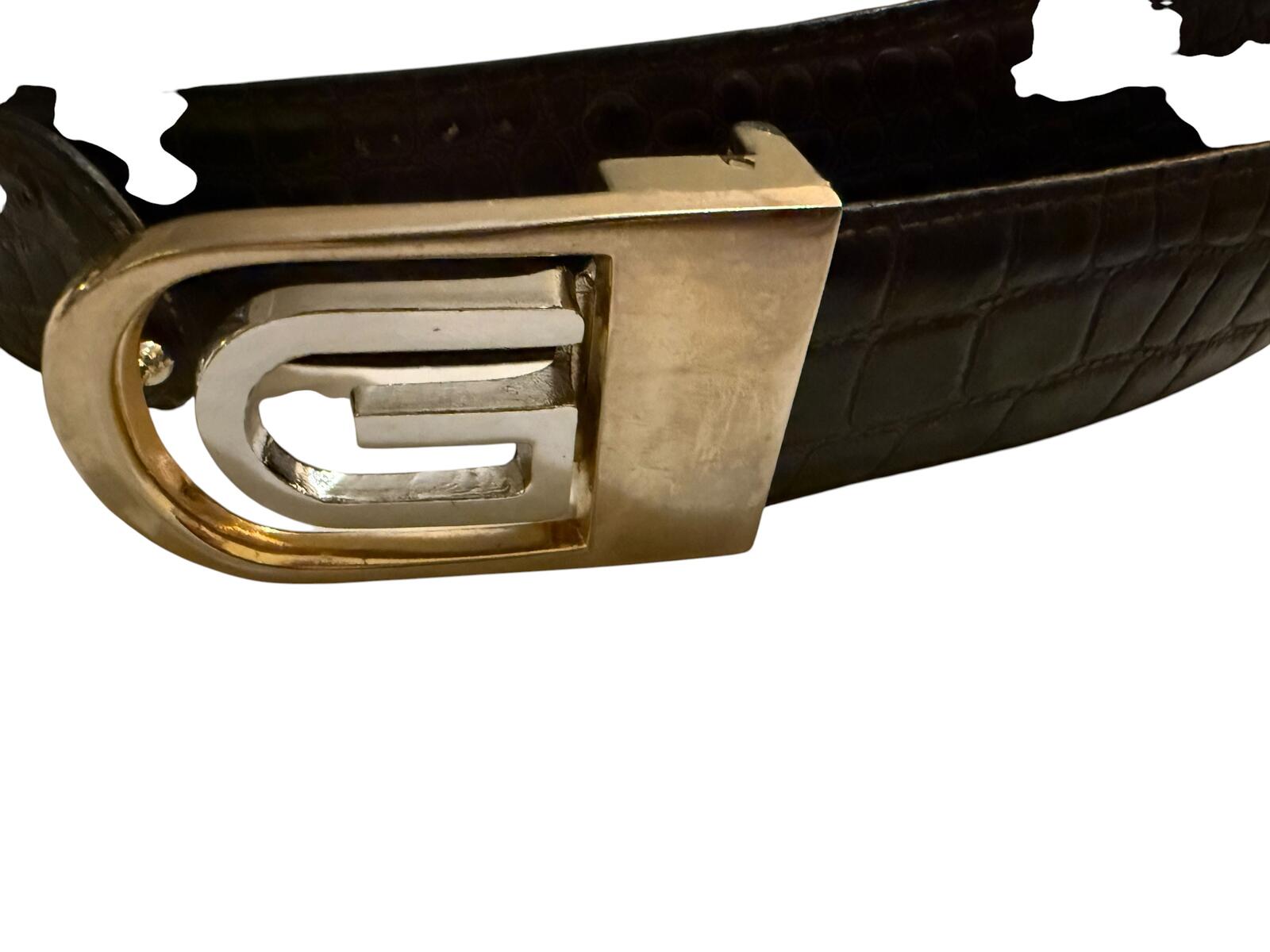 Black Crocodile Leather Belt with G Buckle