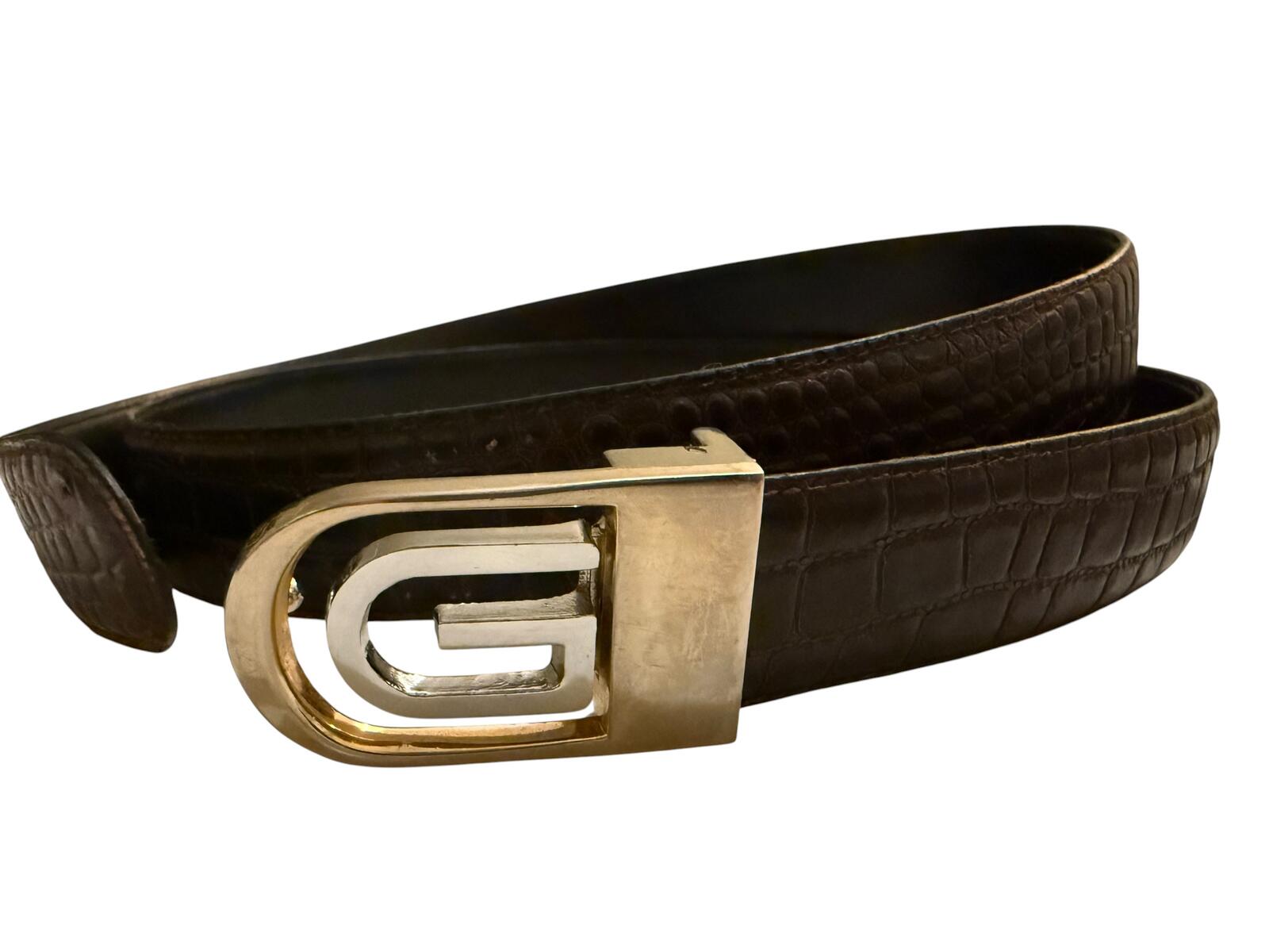 Black Crocodile Leather Belt with G Buckle