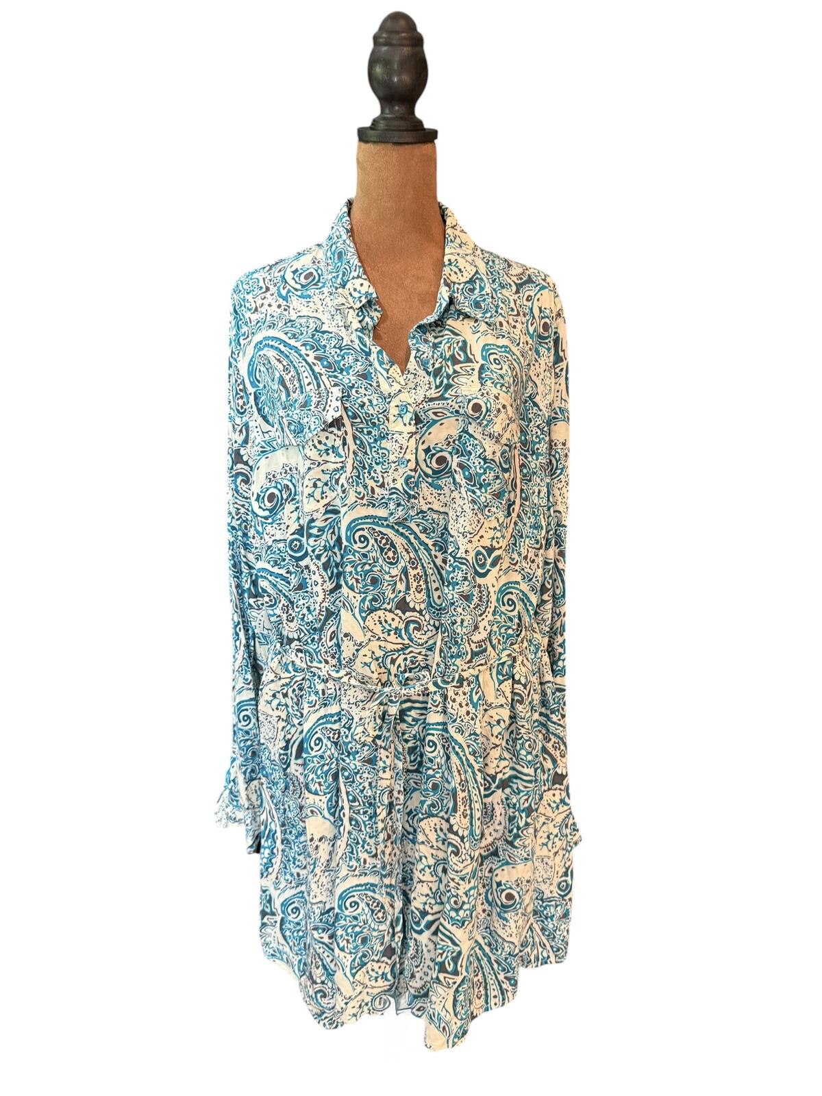 Bit & Bridle Blue and White Paisley Print Shirt Dress