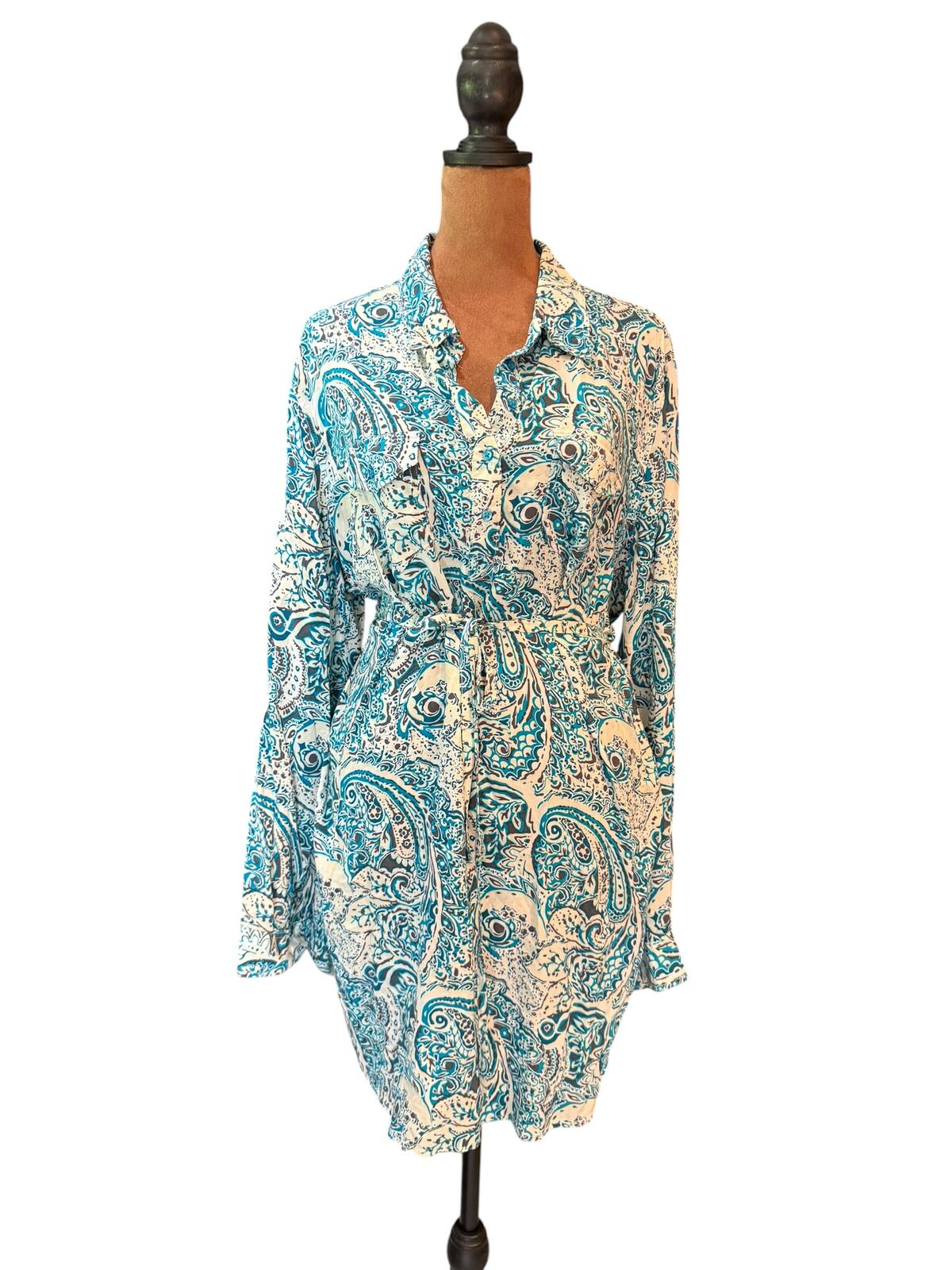 Bit & Bridle Blue and White Paisley Print Shirt Dress