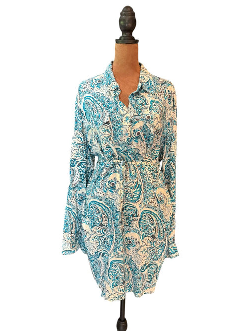 Bit & Bridle Blue and White Paisley Print Shirt Dress