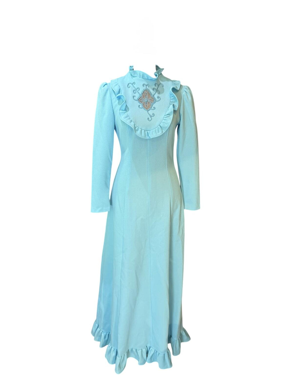 JC Penney Vintage Light Blue Long Sleeve Maxi Dress with Ruffle Details