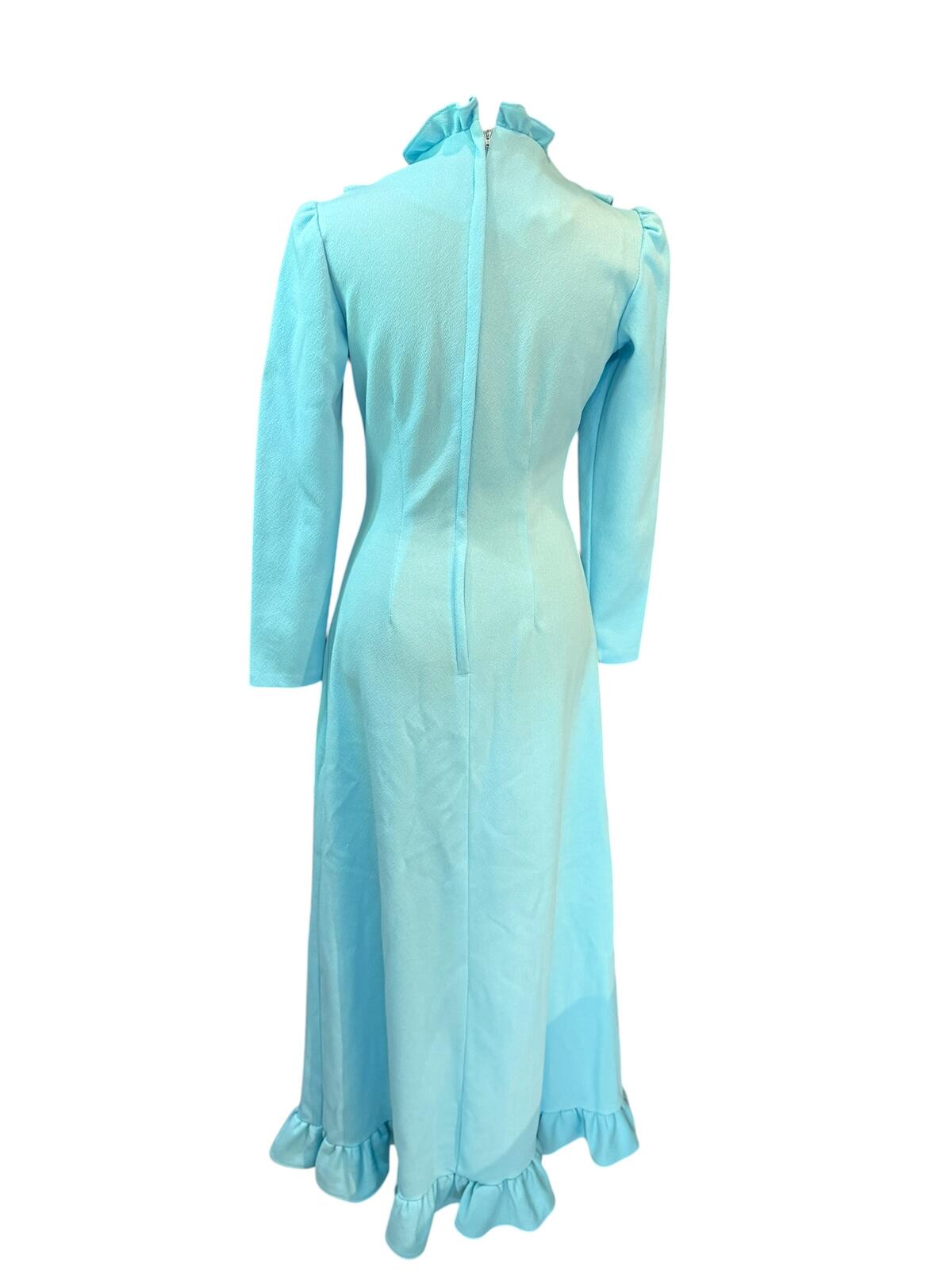 JC Penney Vintage Light Blue Long Sleeve Maxi Dress with Ruffle Details