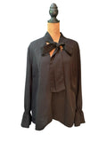 Mudpie Black Long Sleeve Blouse with Neck Tie Bow