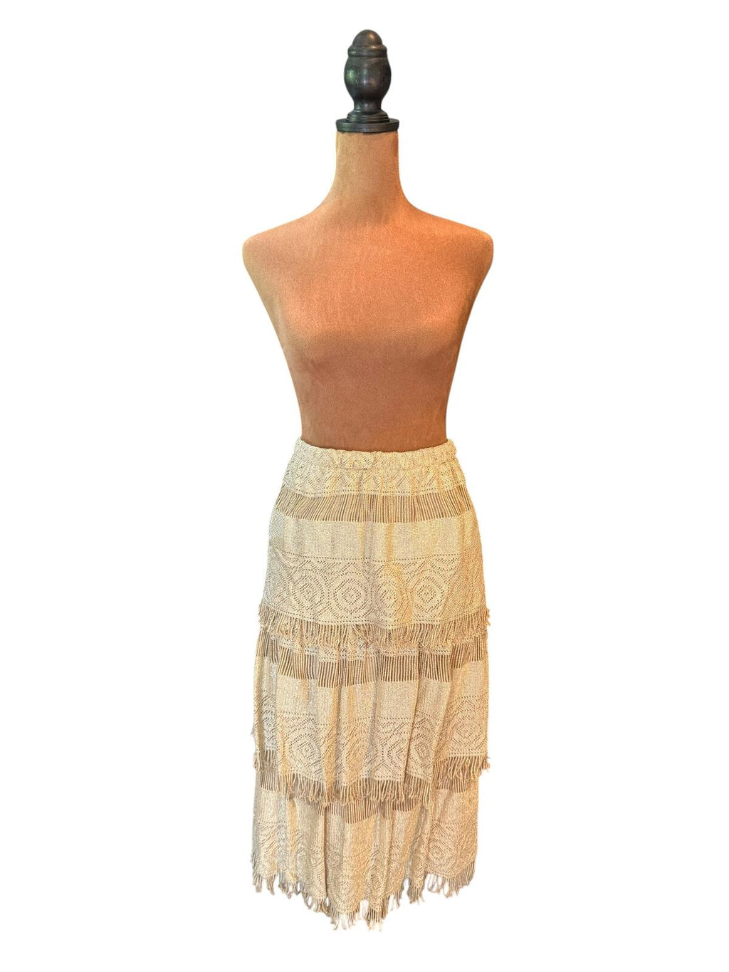 Bohemian Gold Crochet Fringe Tiered Skirt