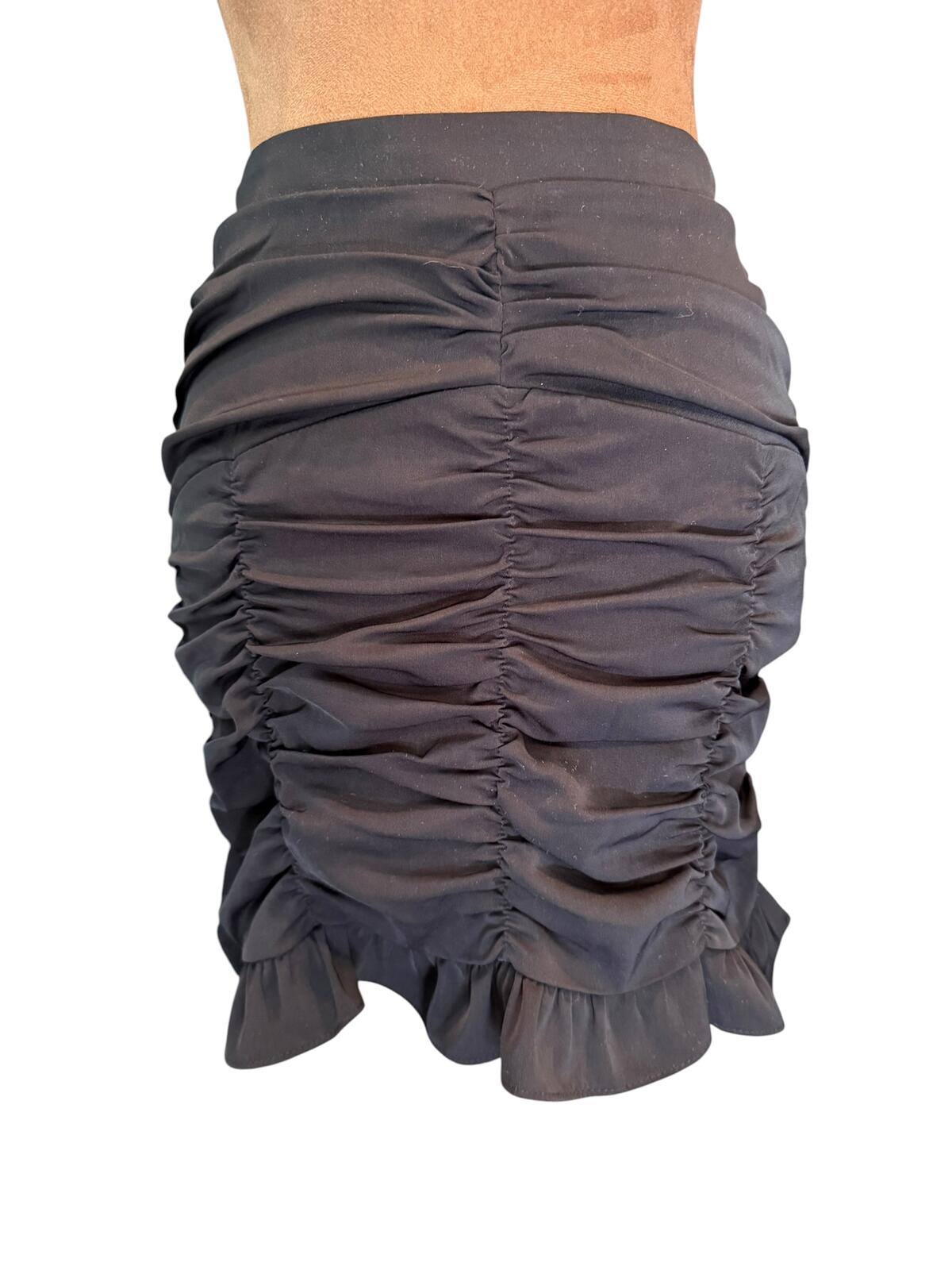 Beige Botany Black Ruffled Ruched Mini Skirt