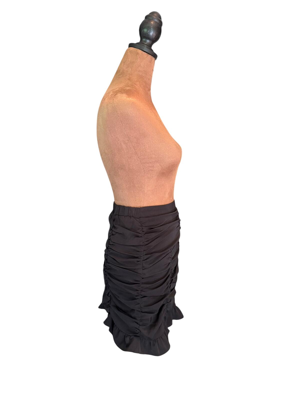 Beige Botany Black Ruffled Ruched Mini Skirt