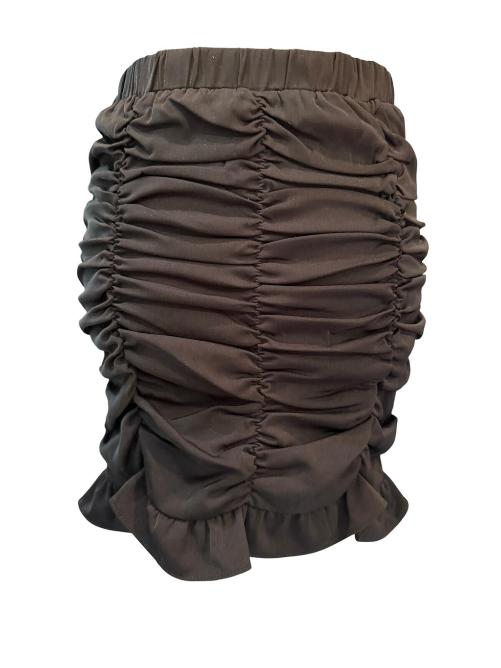 Beige Botany Black Ruffled Ruched Mini Skirt