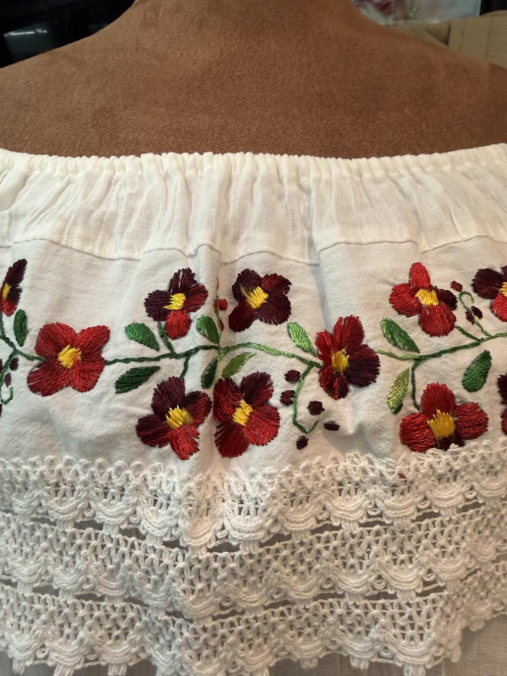 White Off-Shoulder Top with Floral Embroidery