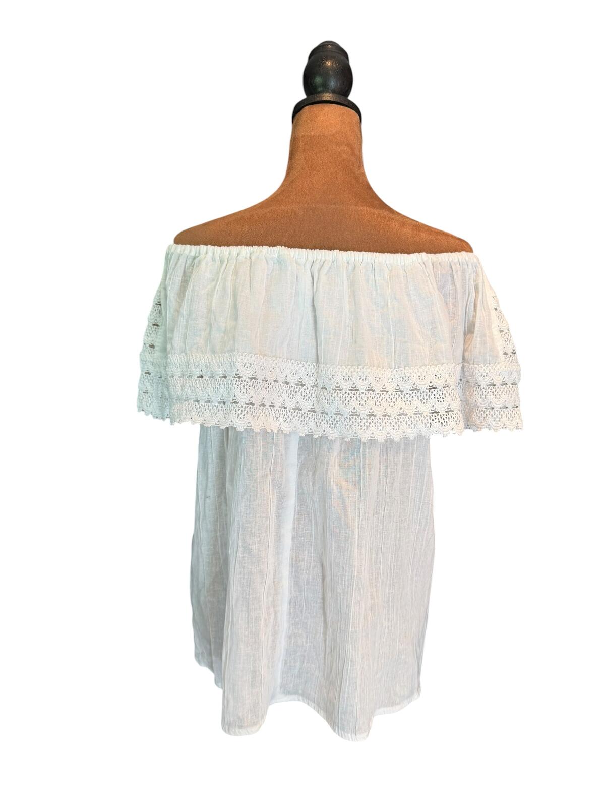 White Off-Shoulder Top with Floral Embroidery