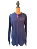 Patagonia Long Sleeve Navy Henley Shirt with Pink Button Placket