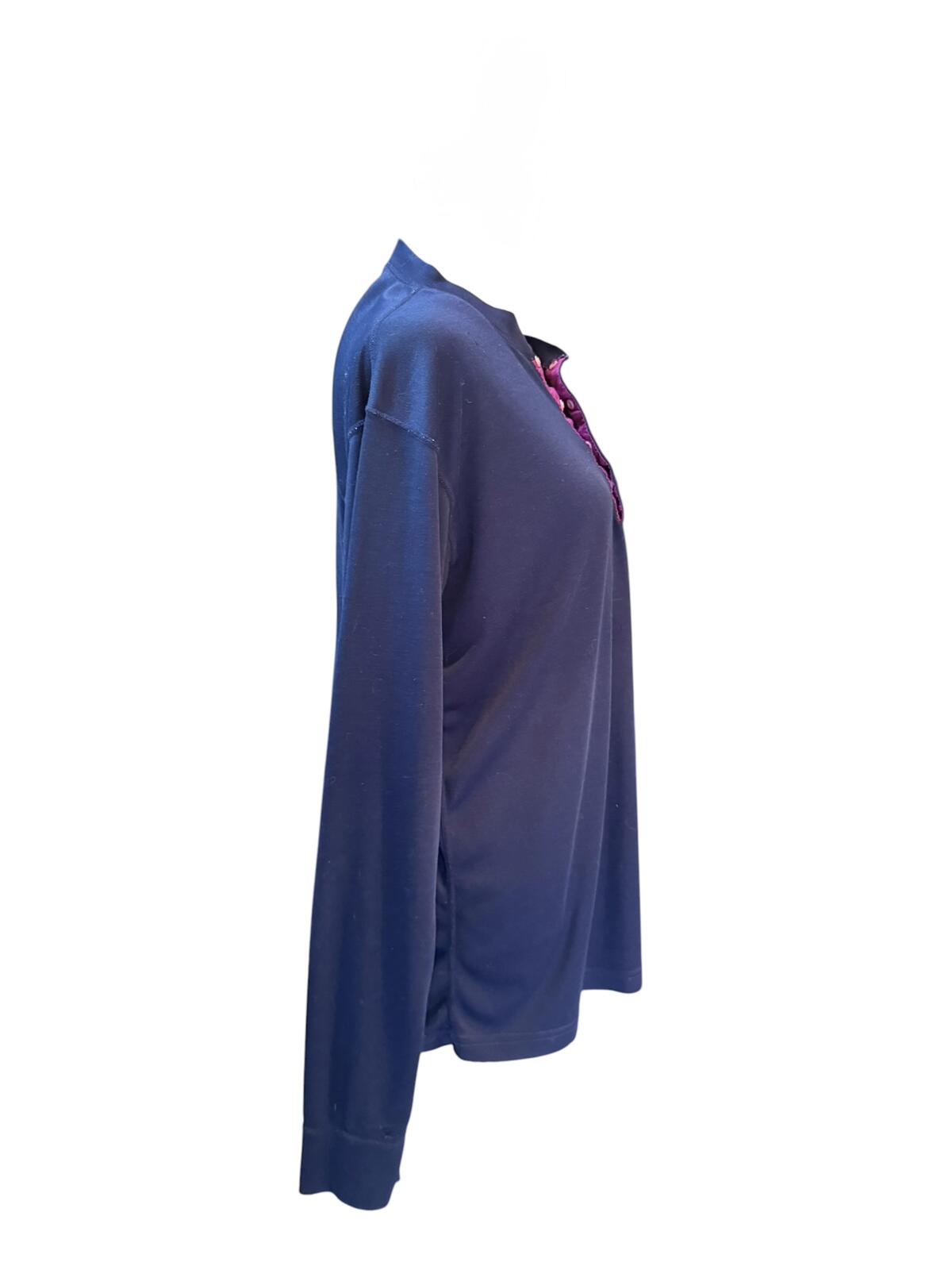 Patagonia Long Sleeve Navy Henley Shirt with Pink Button Placket