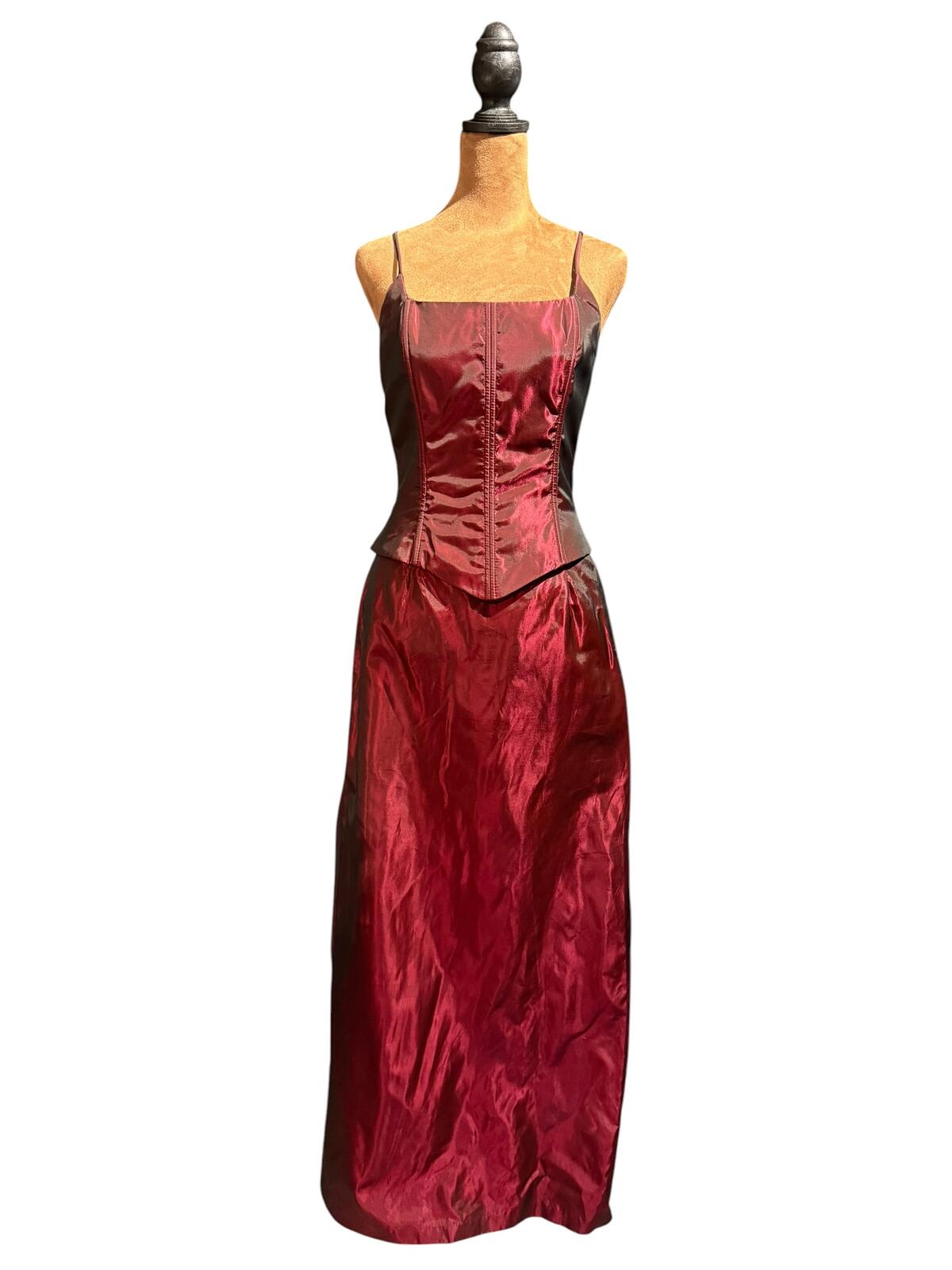 Vintage Gunne Sax Jessica McClintock Burgundy Evening Dress with Train