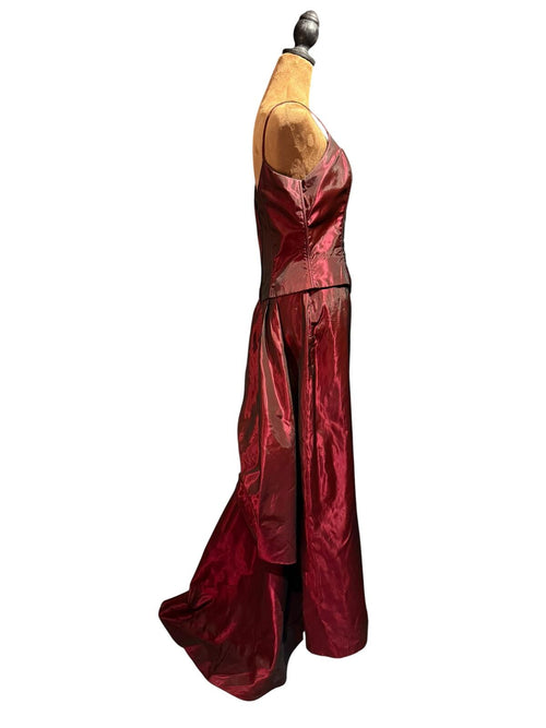 Vintage Gunne Sax Jessica McClintock Burgundy Evening Dress with Train