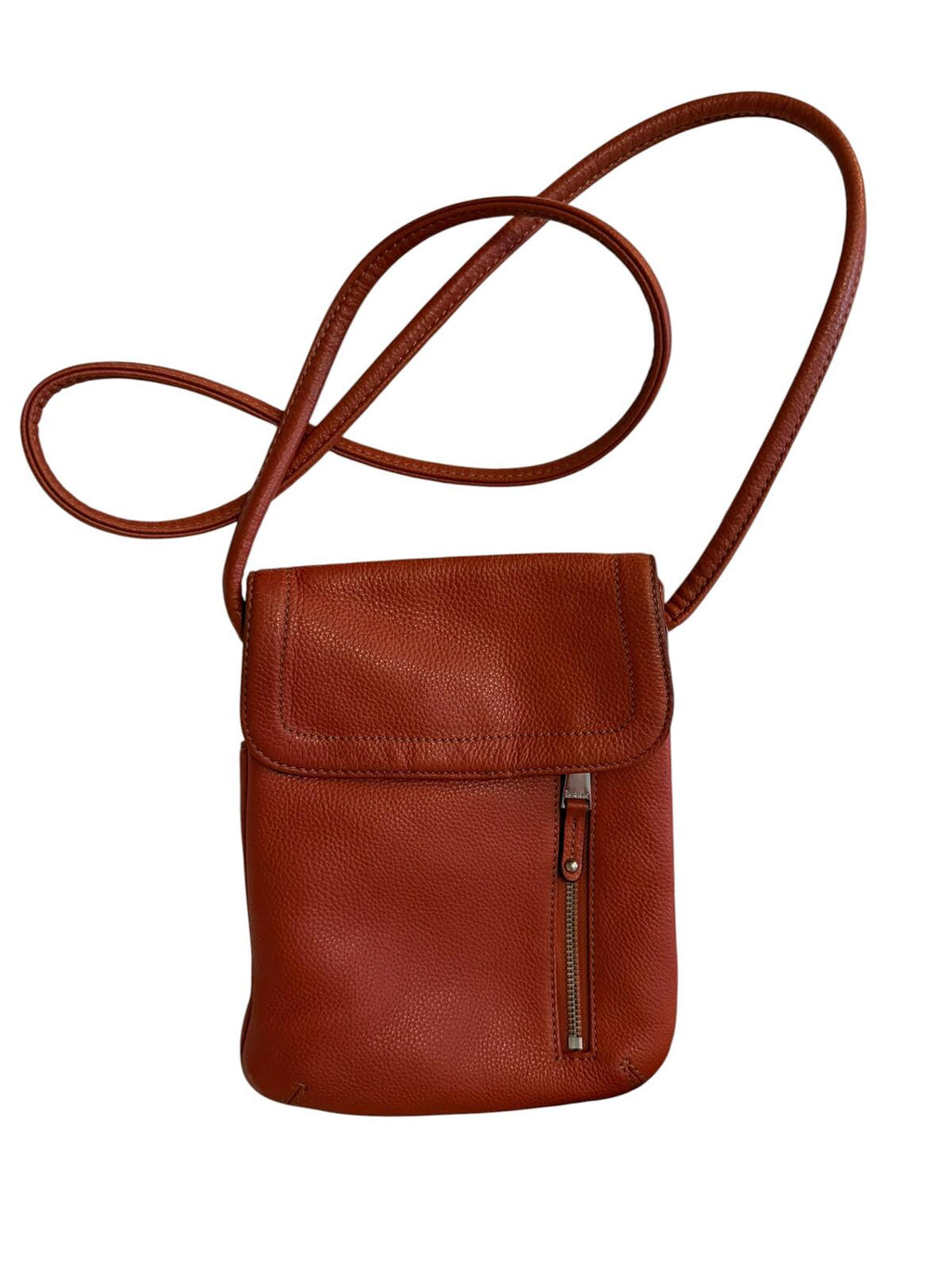 Tignanello Brown Genuine Leather Crossbody Bag with Zip Pocket