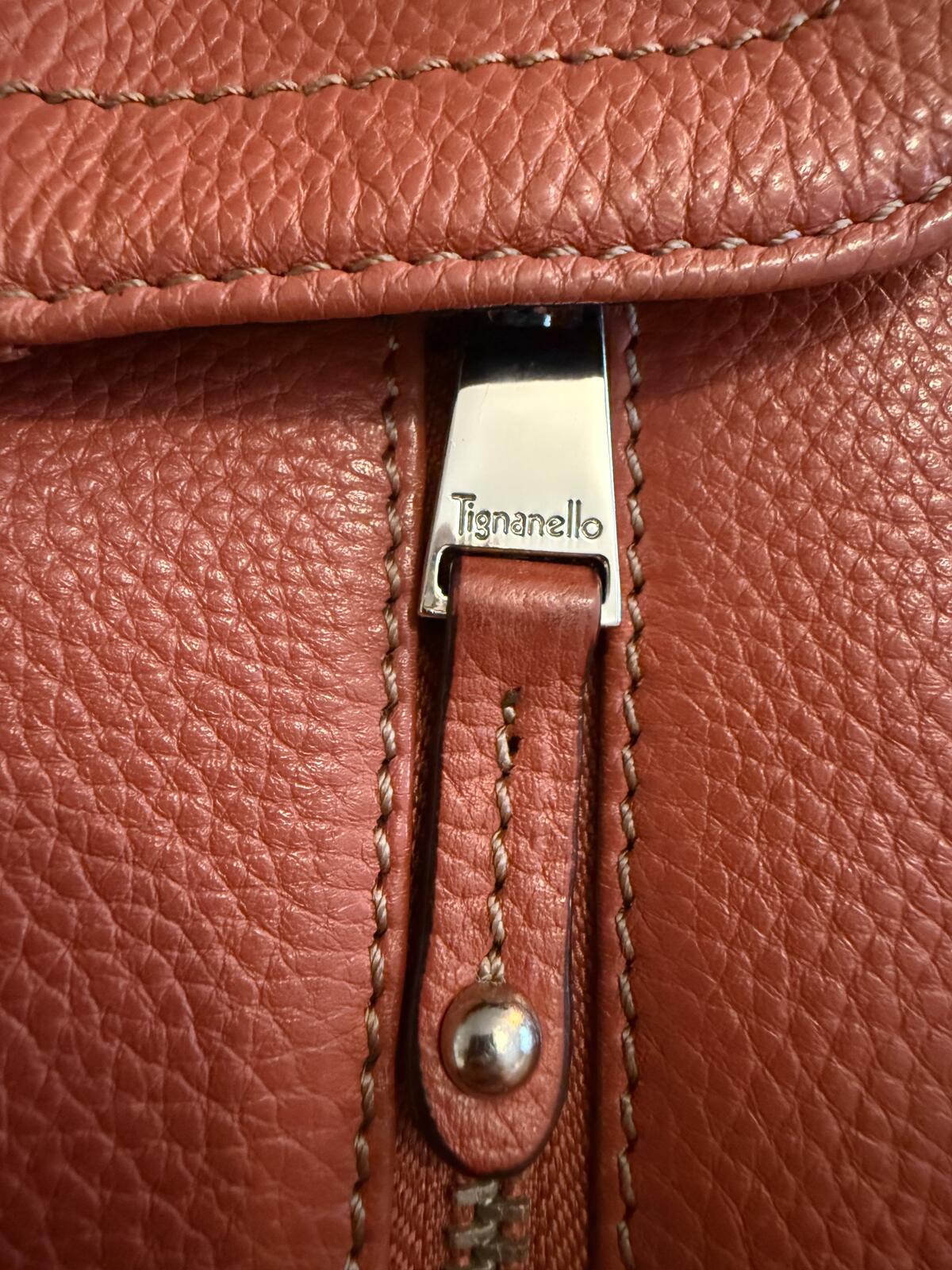 Tignanello Brown Genuine Leather Crossbody Bag with Zip Pocket