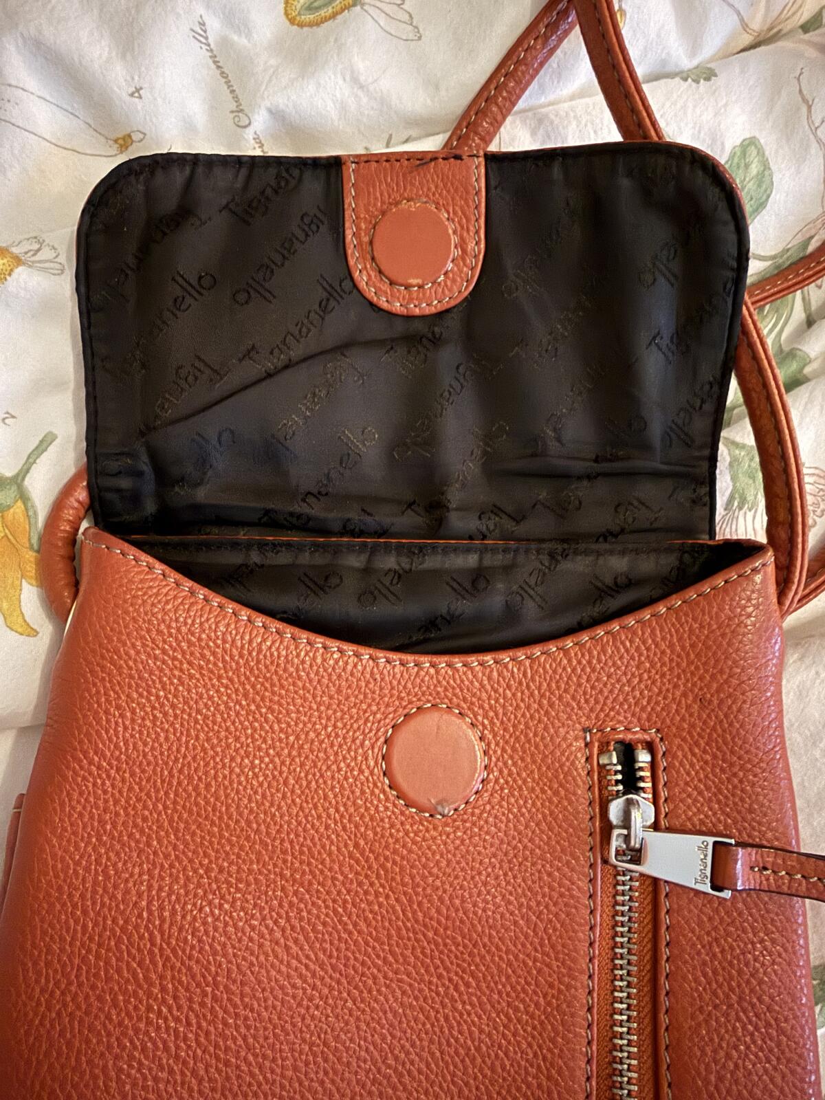 Tignanello Brown Genuine Leather Crossbody Bag with Zip Pocket