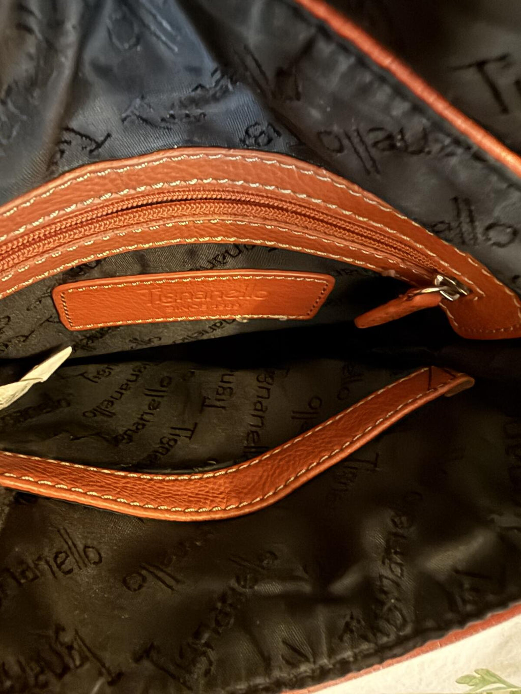 Tignanello Brown Genuine Leather Crossbody Bag with Zip Pocket