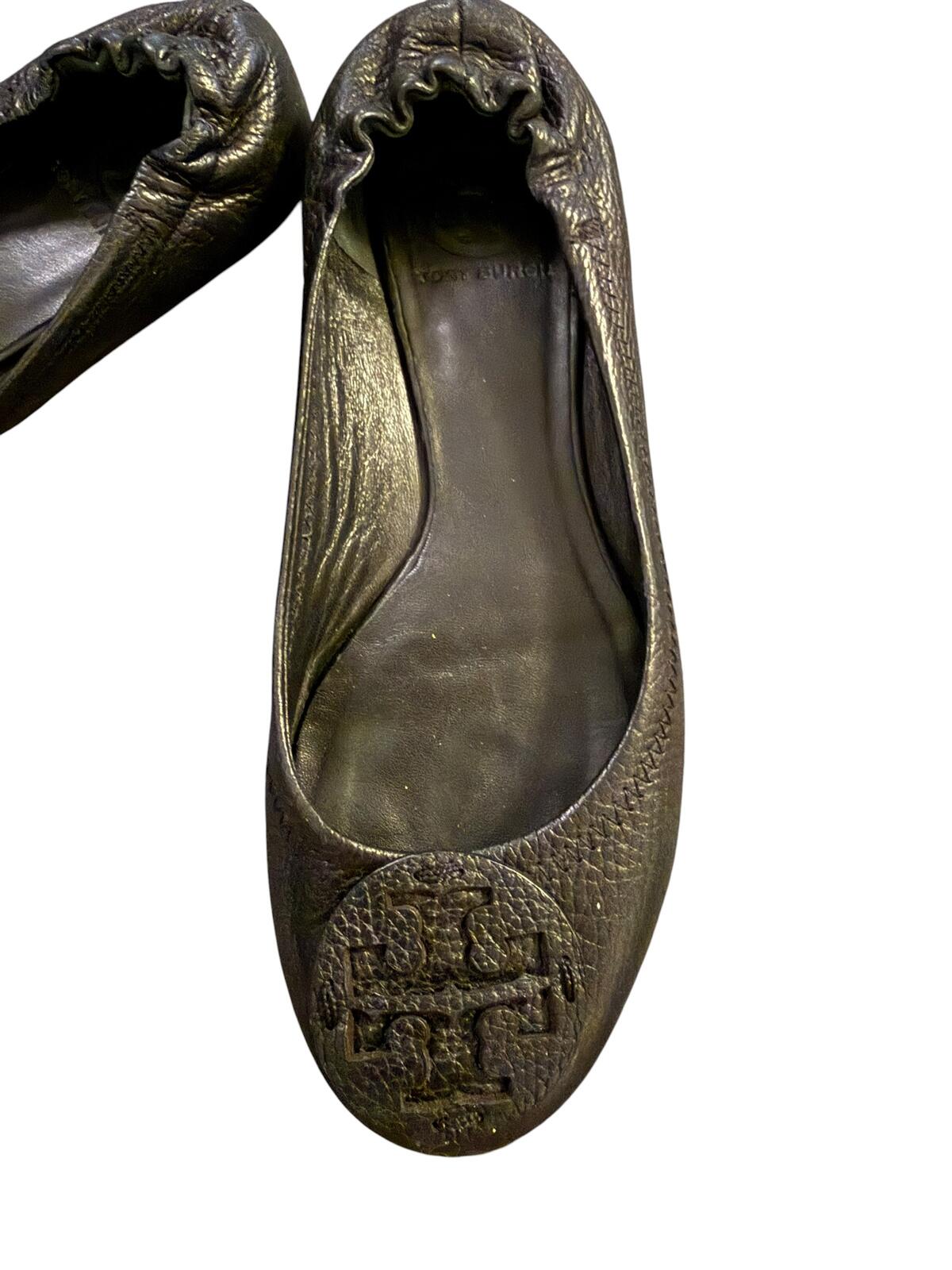 Tory Burch Black Leather Reva Ballet Flats Logo Medallion