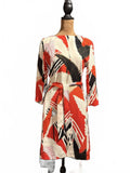 Tegan Red Cream Black Leaf Printed Belted Dress New With Tags