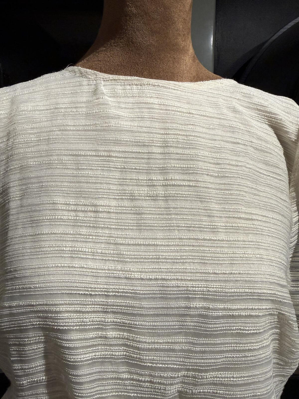 Sunday in Brooklyn Cream Textured Peplum Top with Black Sheer Bow Back