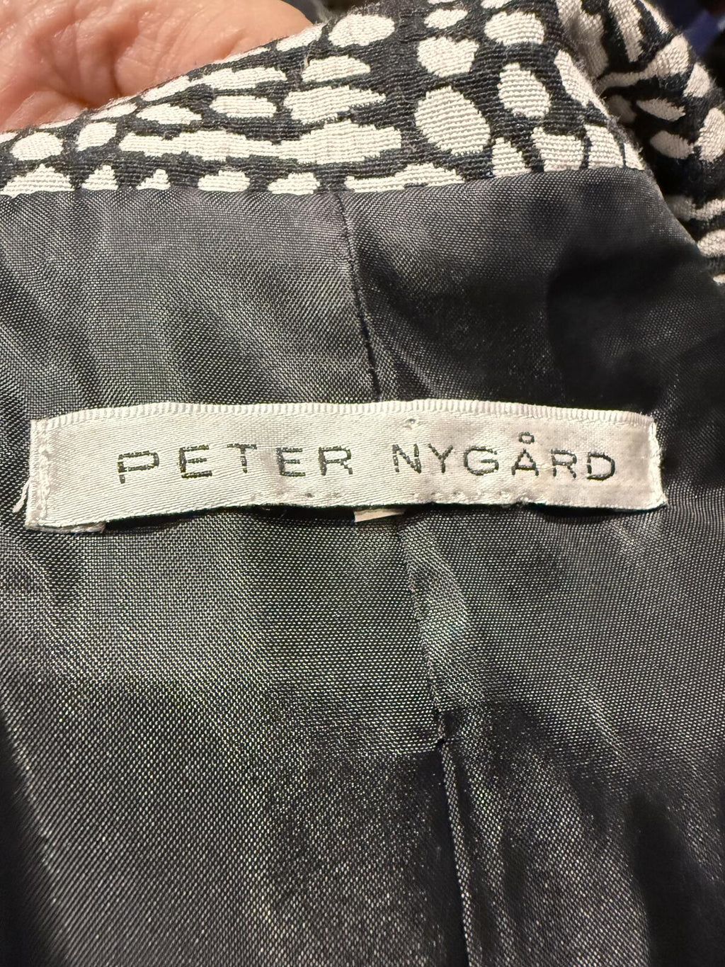 Peter Nygard Black Open Front Jacket with White Pattern Trim
