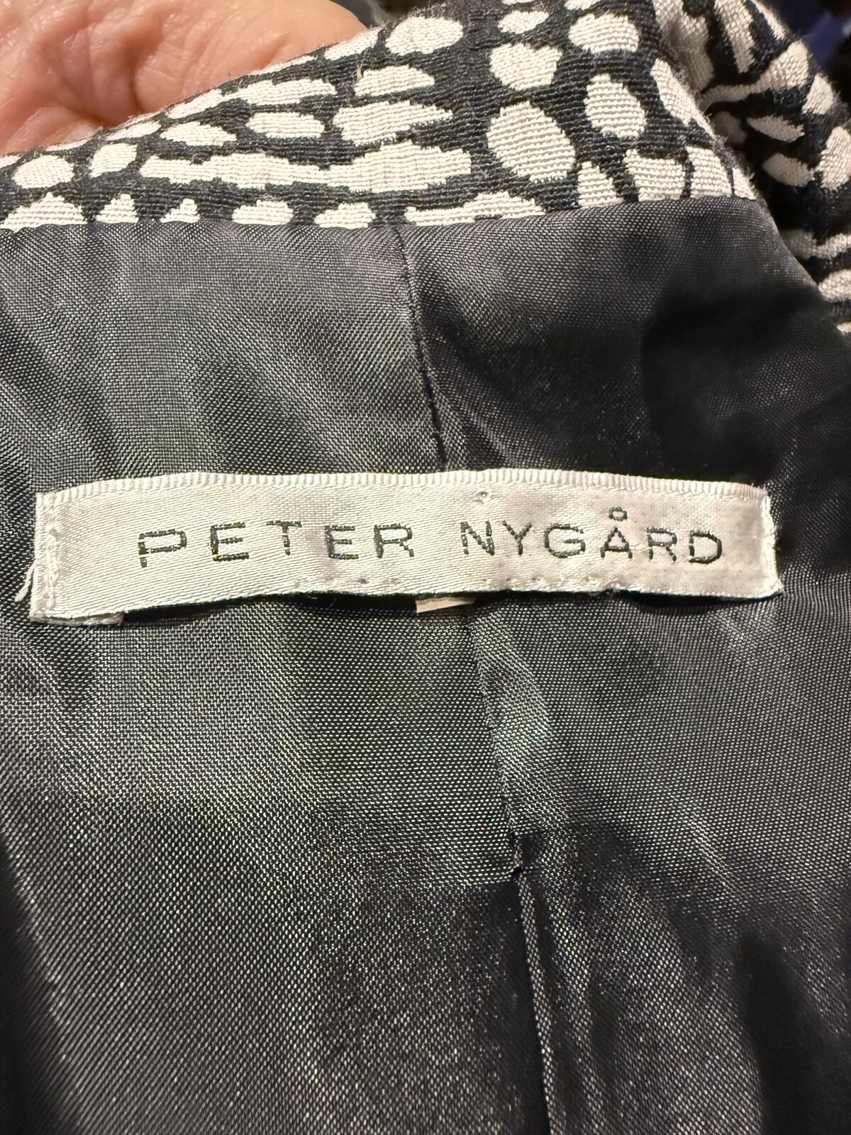 Peter Nygard Black Open Front Jacket with White Pattern Trim