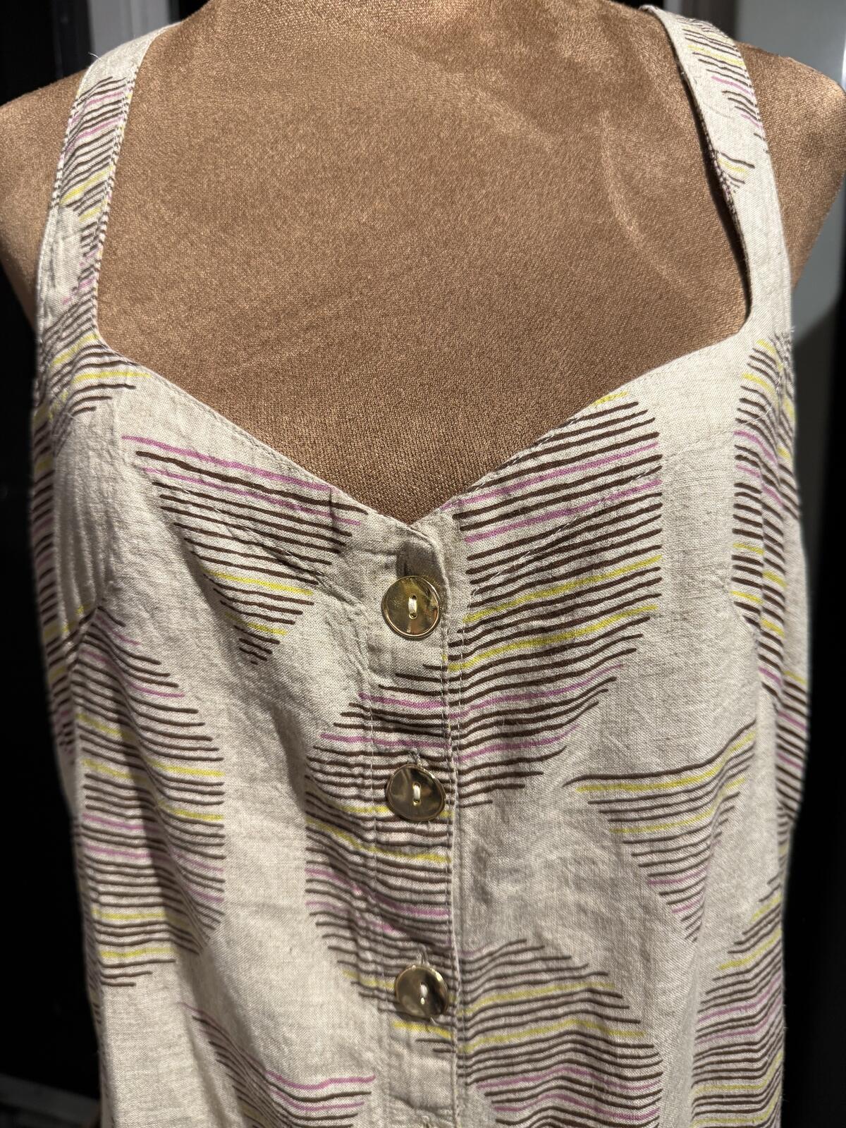 Urban Outfitters Beige Abstract Print Sleeveless Button Front Dress
