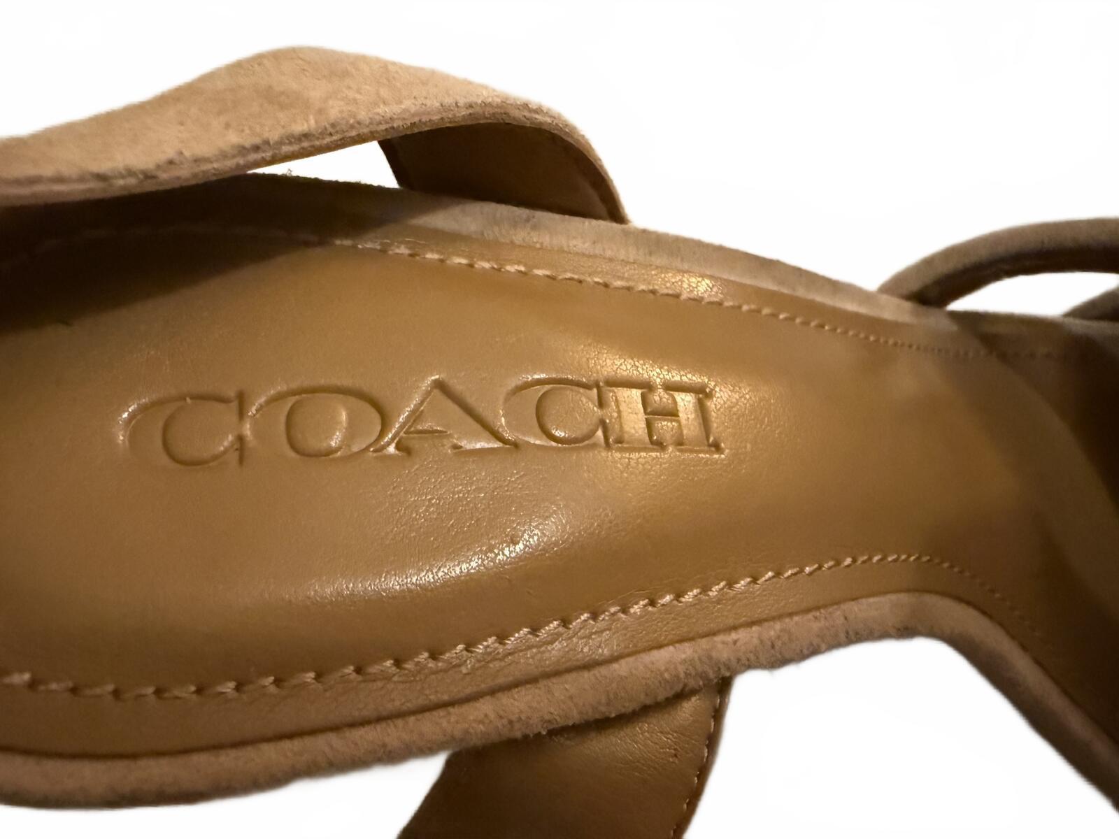 Coach Tan Suede Ankle Strap Heeled Sandals