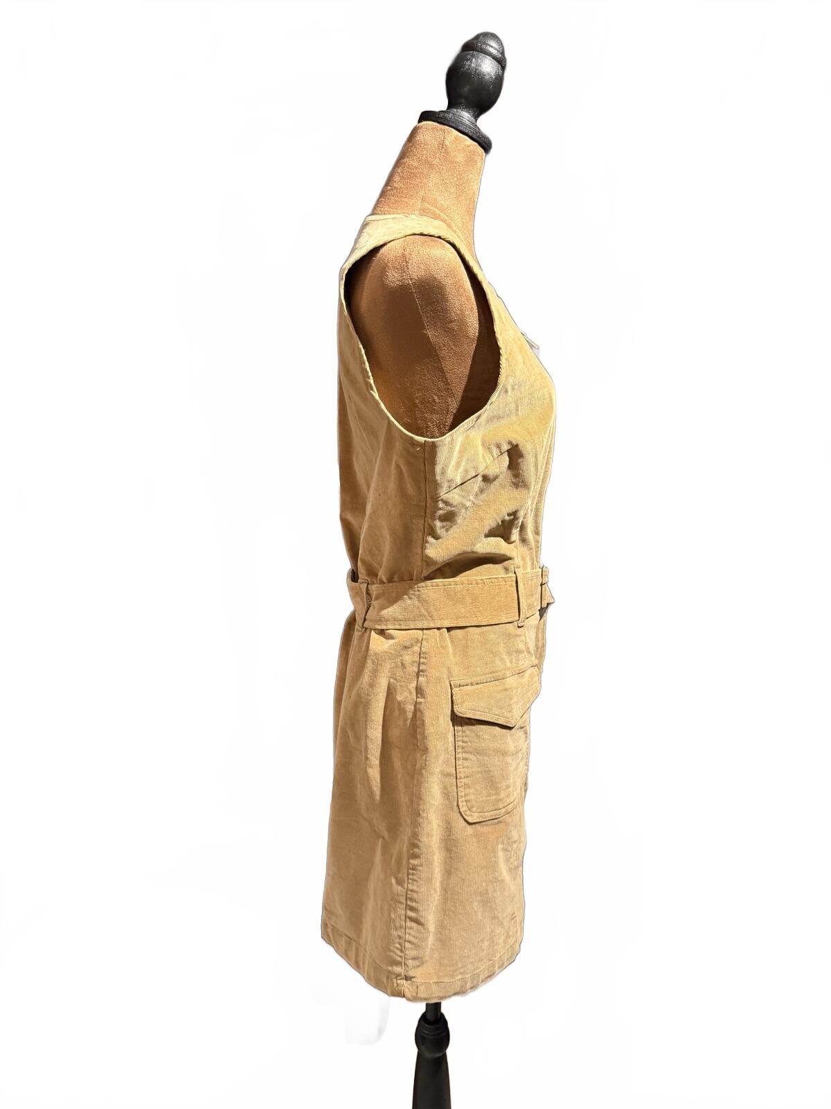 Rewash Tan Sleeveless Utility Zip-Front Belted Dress