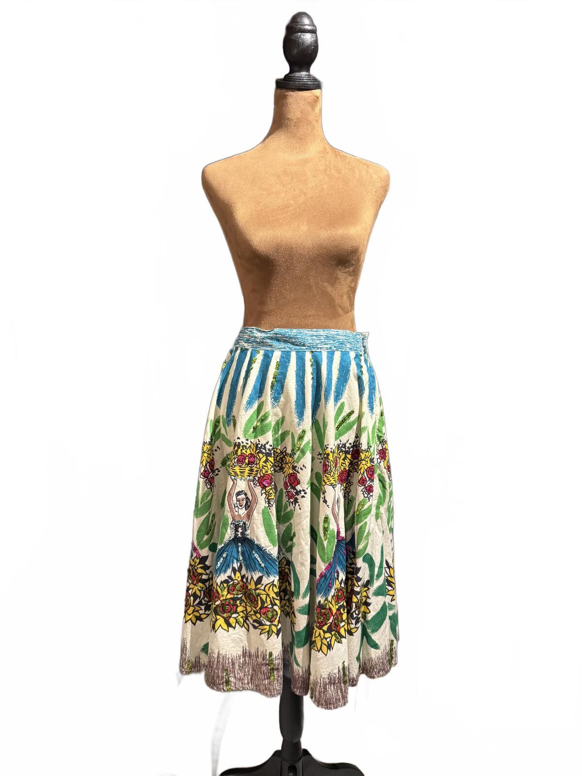 Persaman New York Vintage Cotton Printed Embellished Midi Skirt