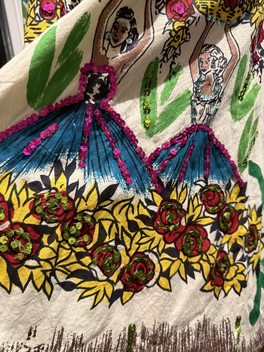 Persaman New York Vintage Cotton Printed Embellished Midi Skirt
