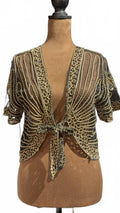 Ming Yuan Sheer Embroidered Cropped Tie Front Bolero Cardigan
