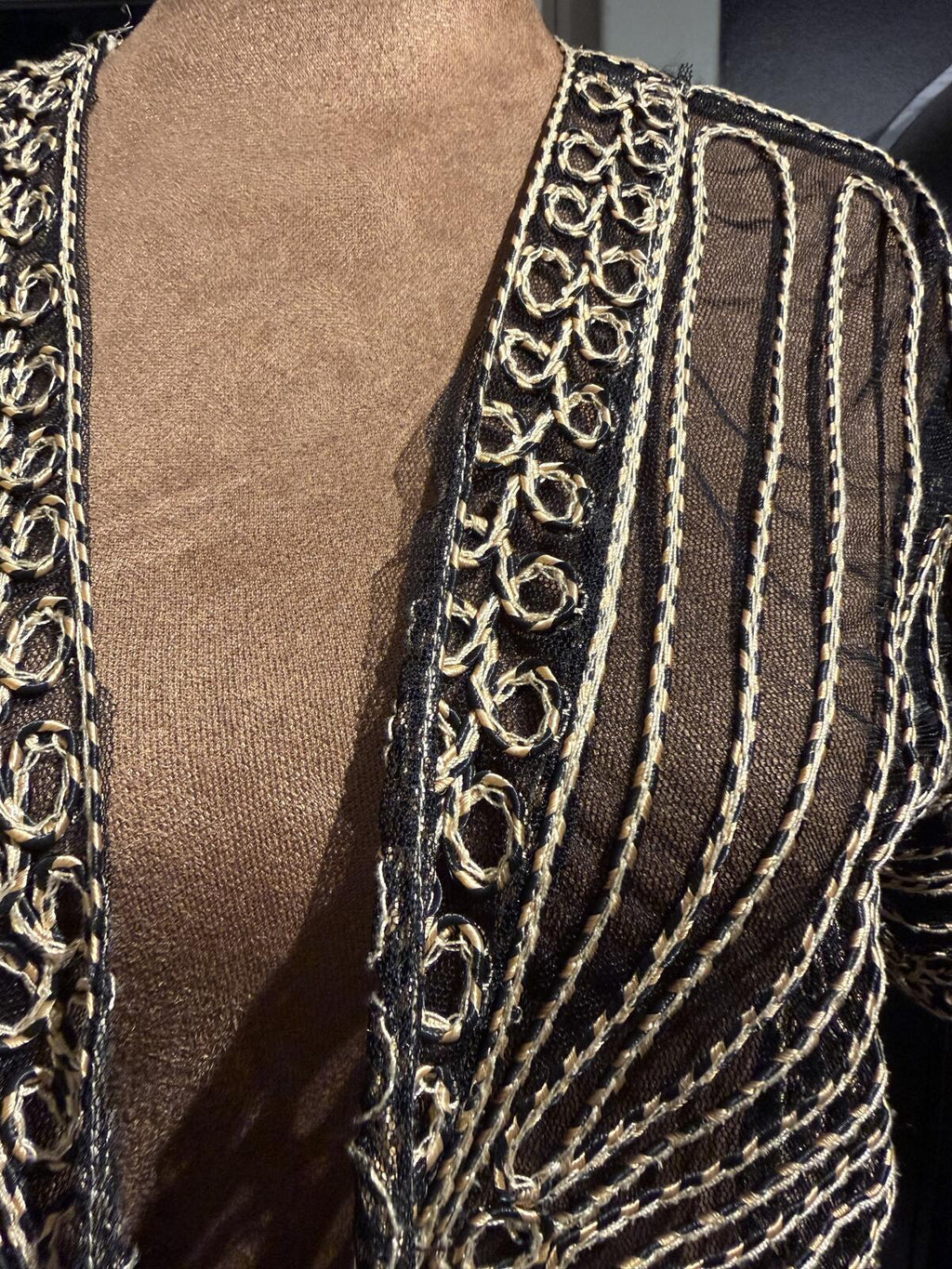 Ming Yuan Sheer Embroidered Cropped Tie Front Bolero Cardigan