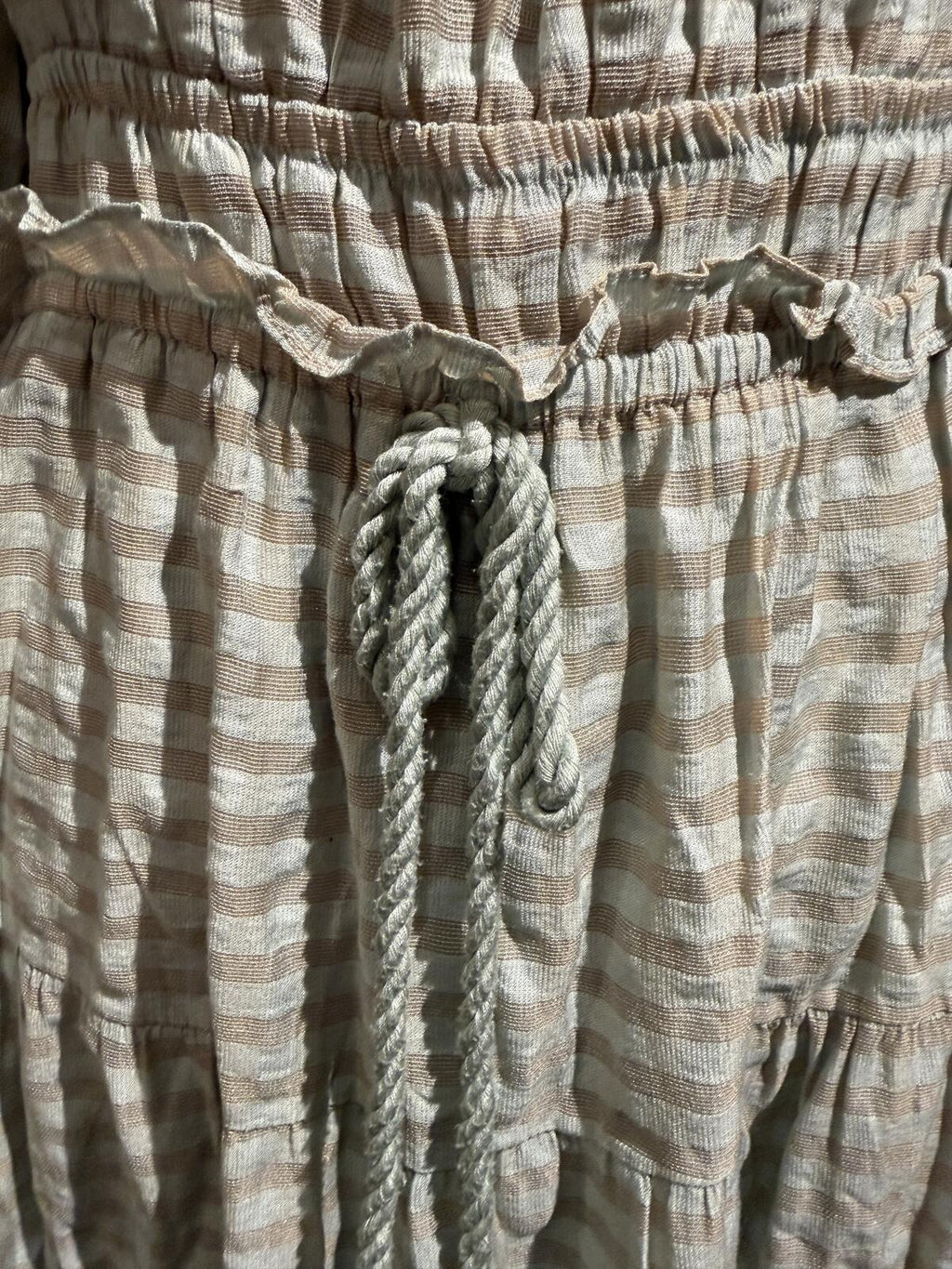 Moon River Beige Plaid Square Neck Puff Sleeve Midi Dress