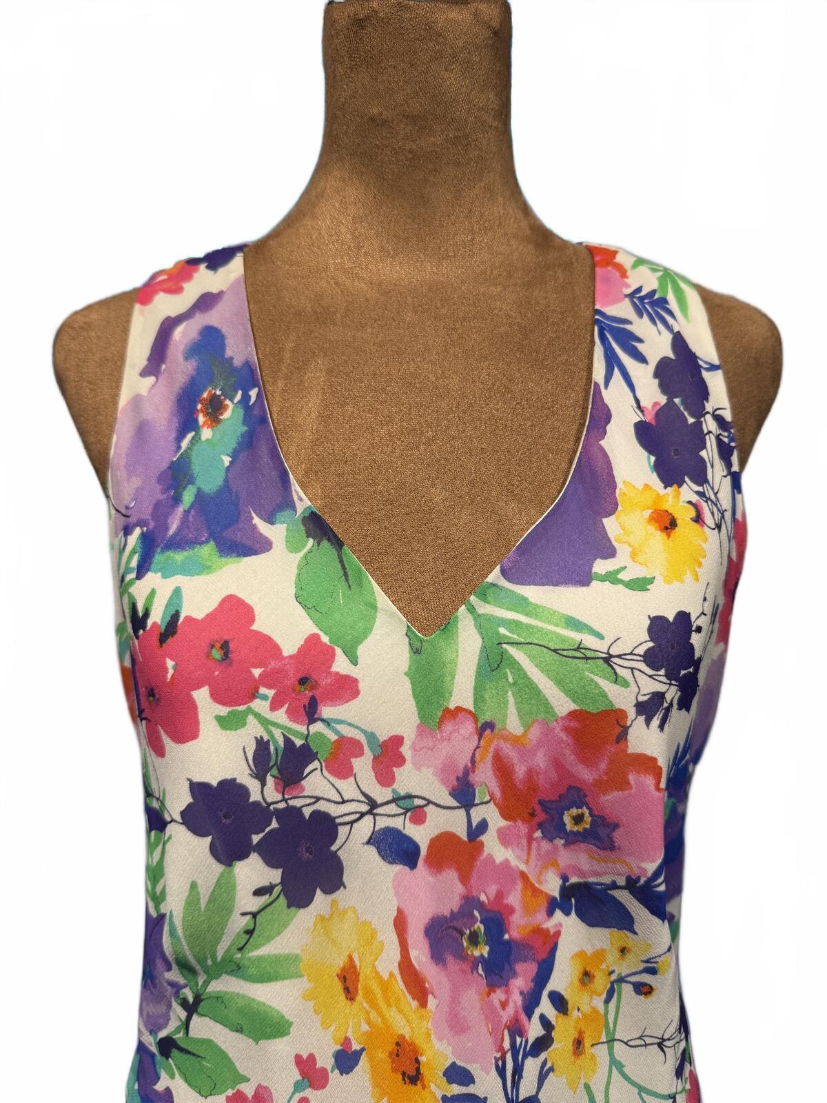 Lauren Ralph Lauren Floral Silk Sleeveless V-Neck Midi Dress