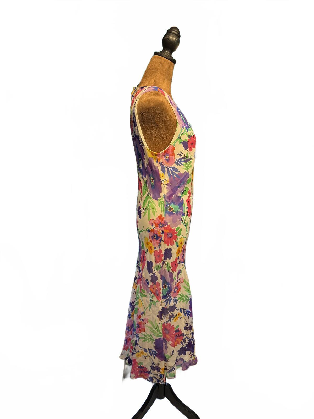 Lauren Ralph Lauren Floral Silk Sleeveless V-Neck Midi Dress