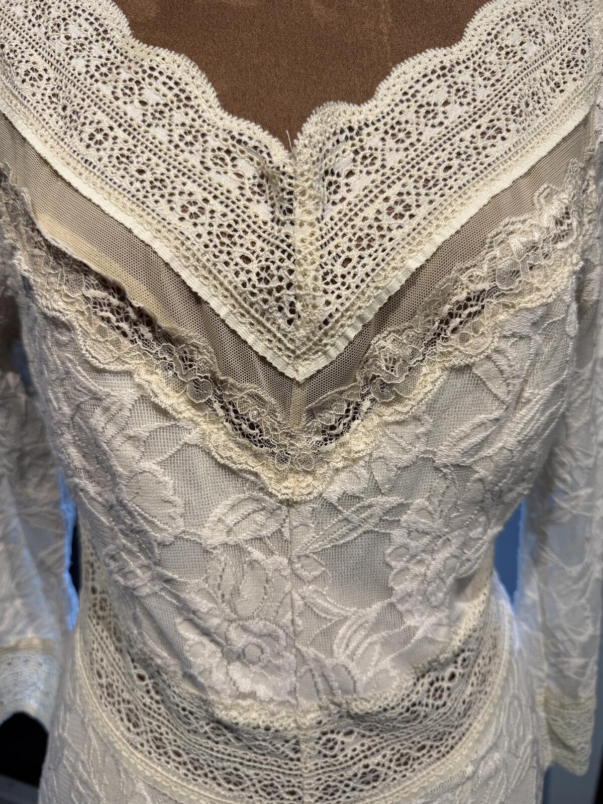 Free People Cream Lace Long-Sleeve Dress with V Back Detail
