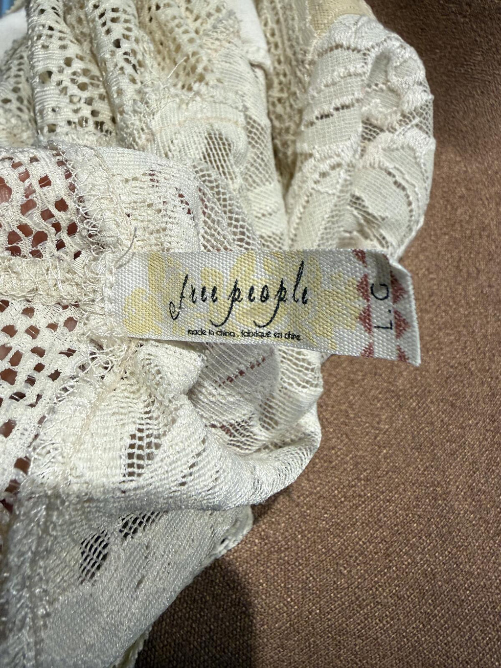 Free People Cream Lace Long-Sleeve Dress with V Back Detail