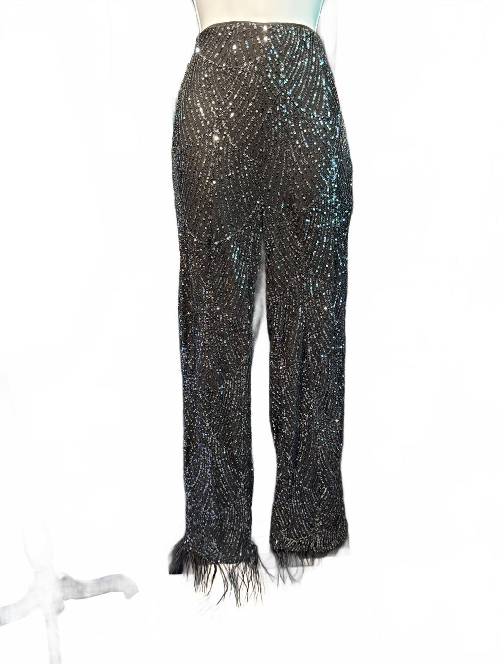 Lulus Black Sequin Fringe Hem Wide Leg Pants