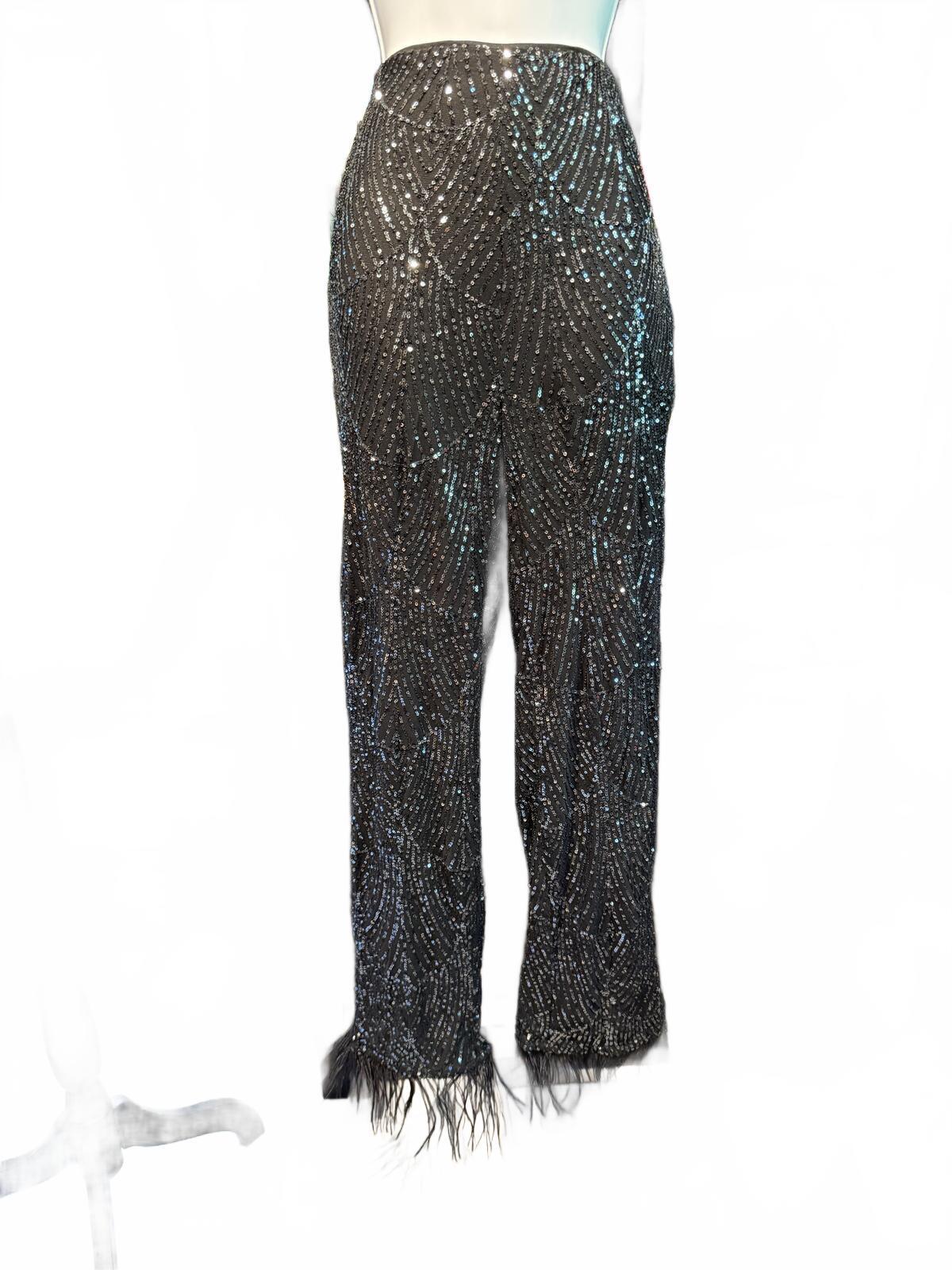 Lulus Black Sequin Fringe Hem Wide Leg Pants