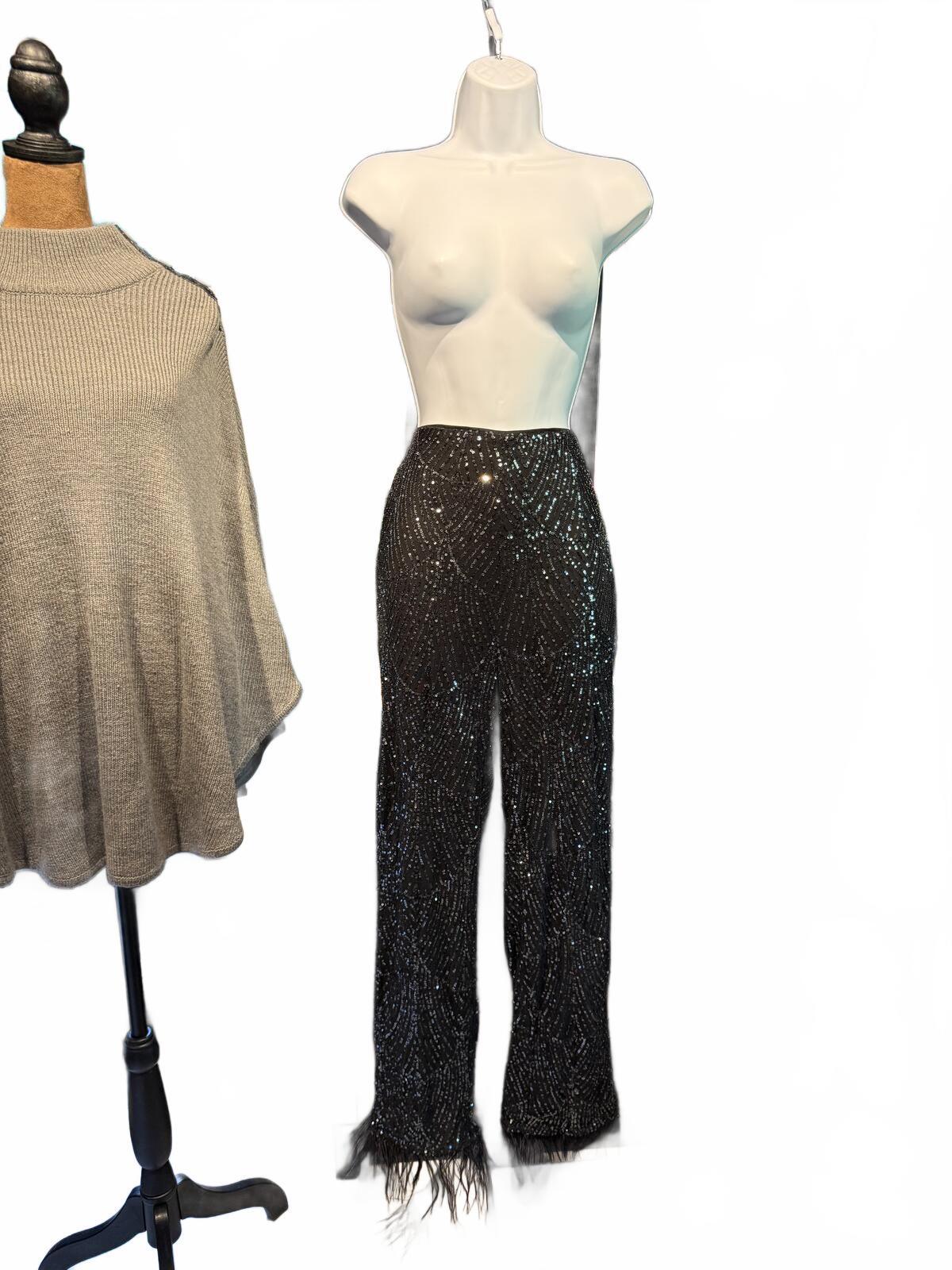 Lulus Black Sequin Fringe Hem Wide Leg Pants